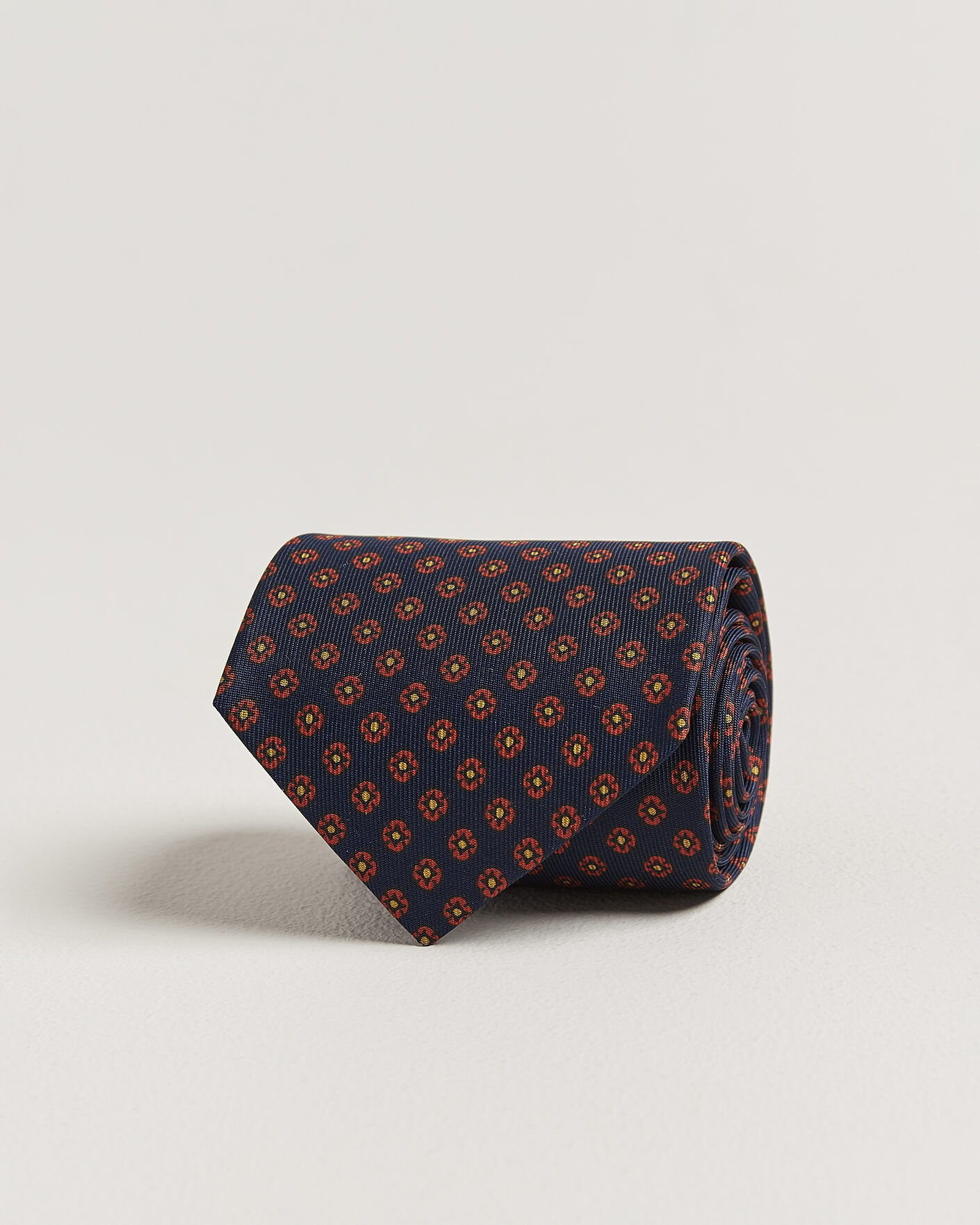 Men | Ties | Drake's | Square Flowers Pattern Silk Tie Navy