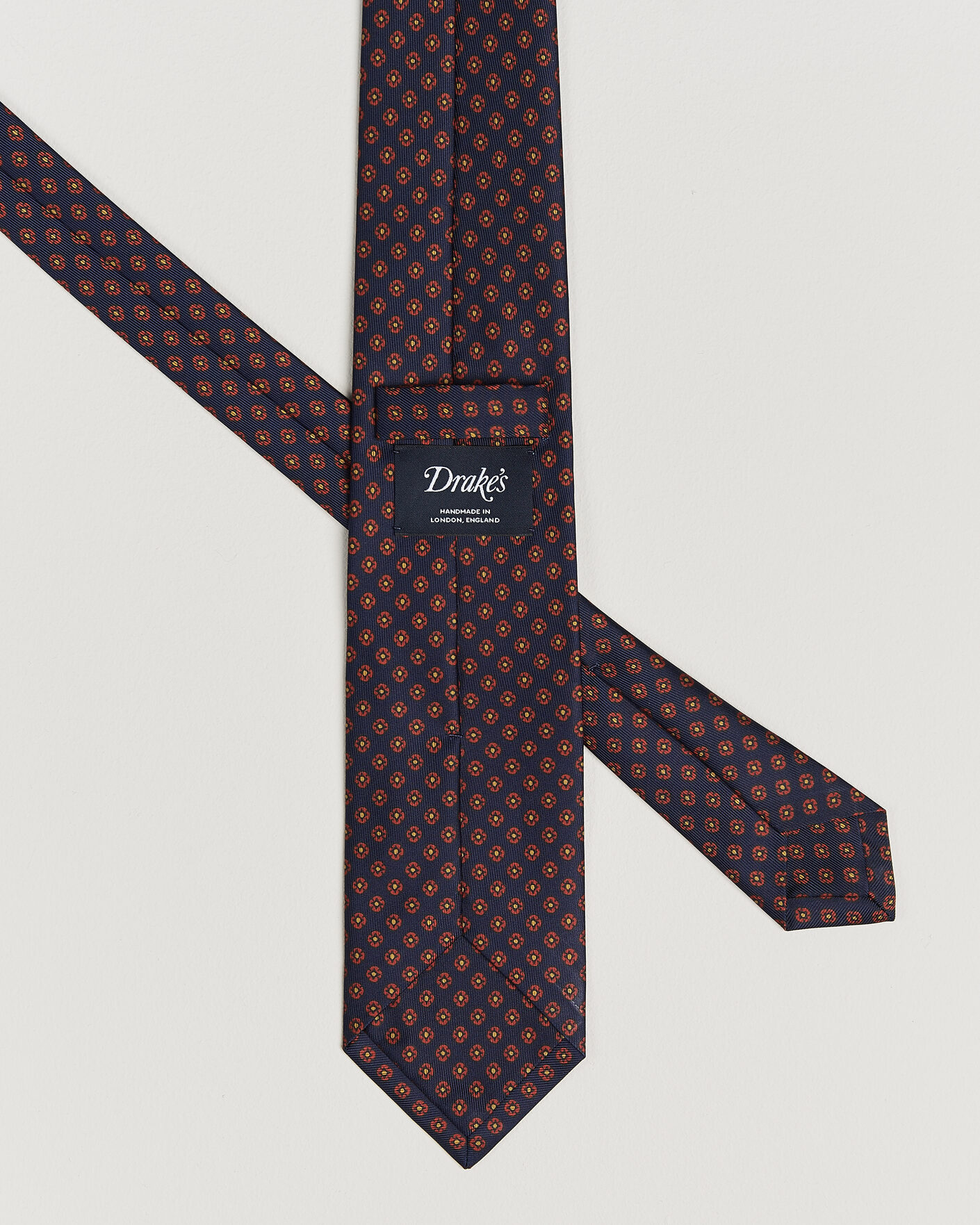 Men | Drake's Square Flowers Pattern Silk Tie Navy | Drake's | Square Flowers Pattern Silk Tie Navy