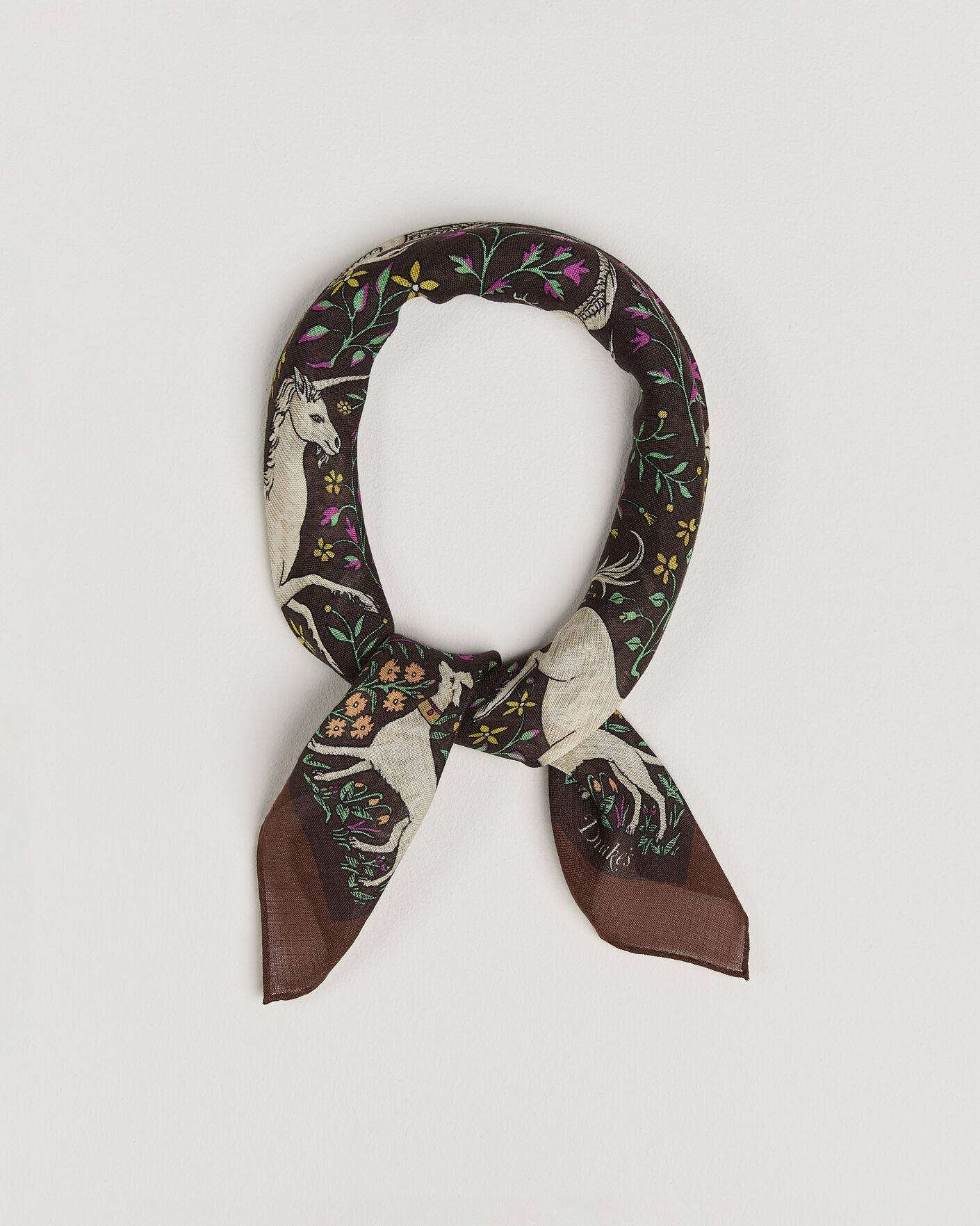 Men | Dress Scarves | Drake's | Unicorn Print Wool/Silk Bandana Brown