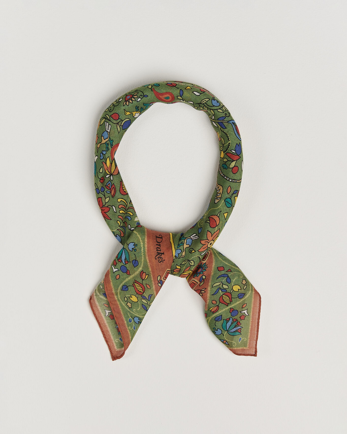 Men | Dress Scarves | Drake's | Tiger Garden Wool/Silk Bandana Green