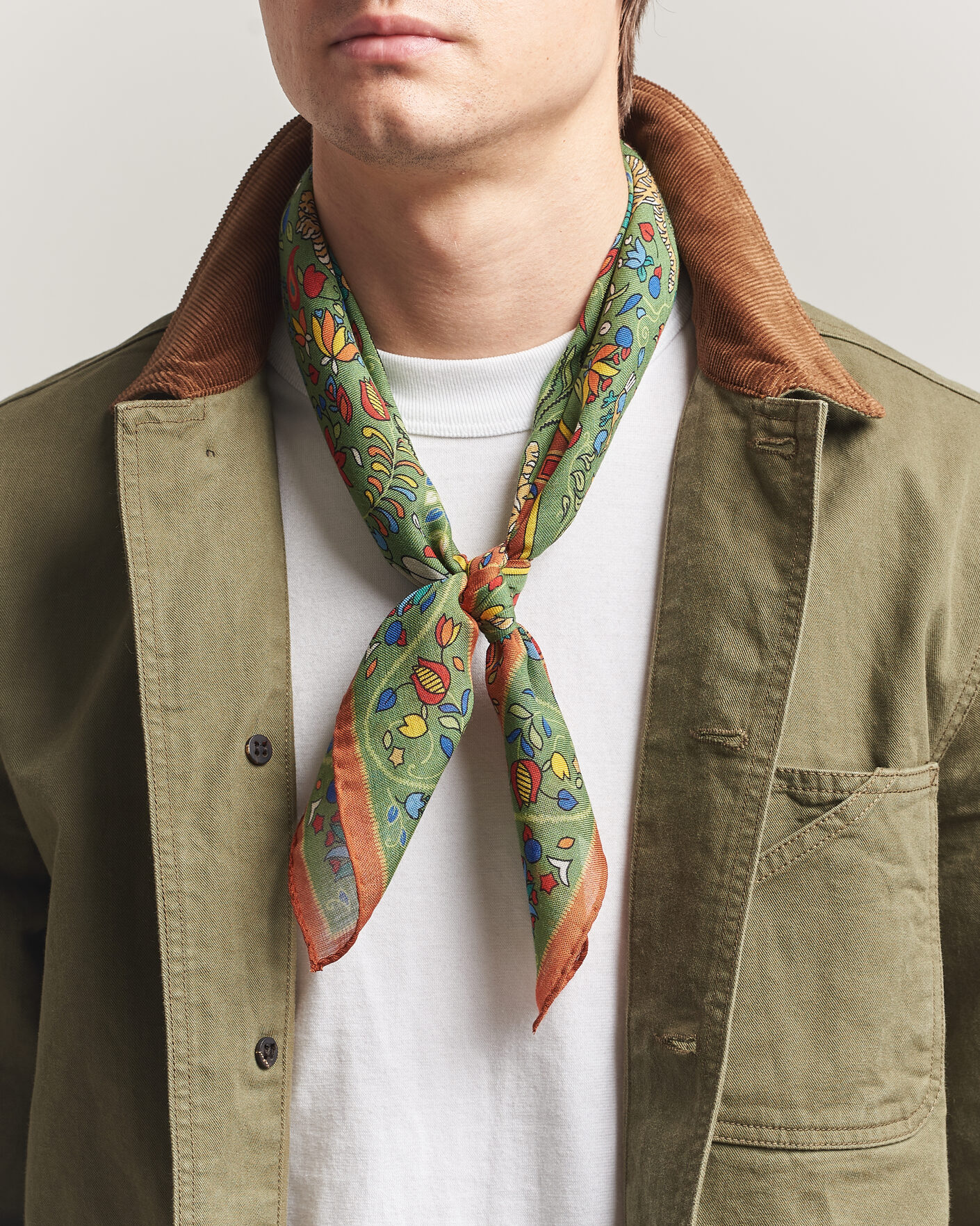 Men | Dress Scarves | Drake's | Tiger Garden Wool/Silk Bandana Green