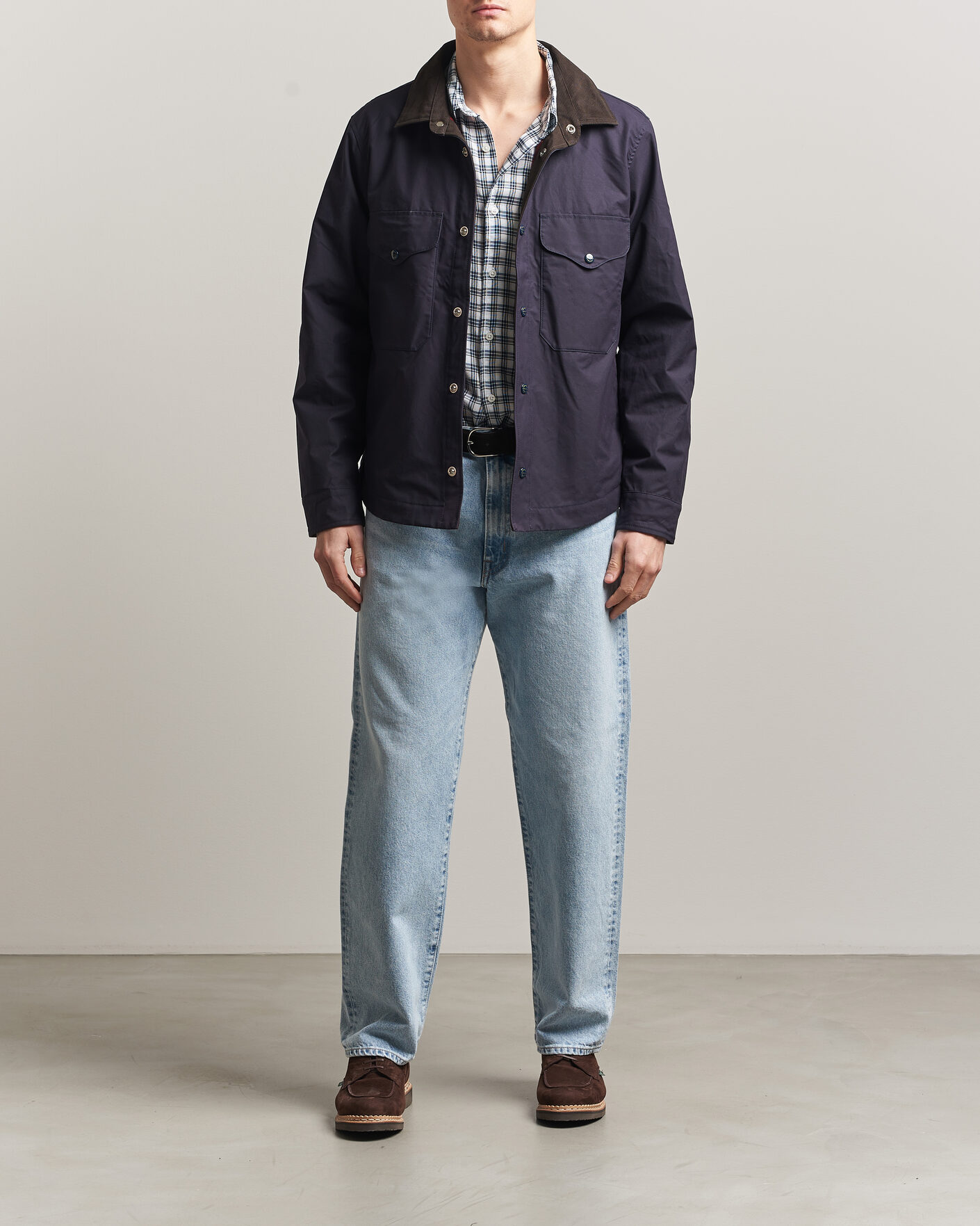 MANIFATTURA CECCARELLI モールスキンシャツ ネイビーM Manifattura Ceccarelli Dry Wax Heavy Shirt Jacket Navy at