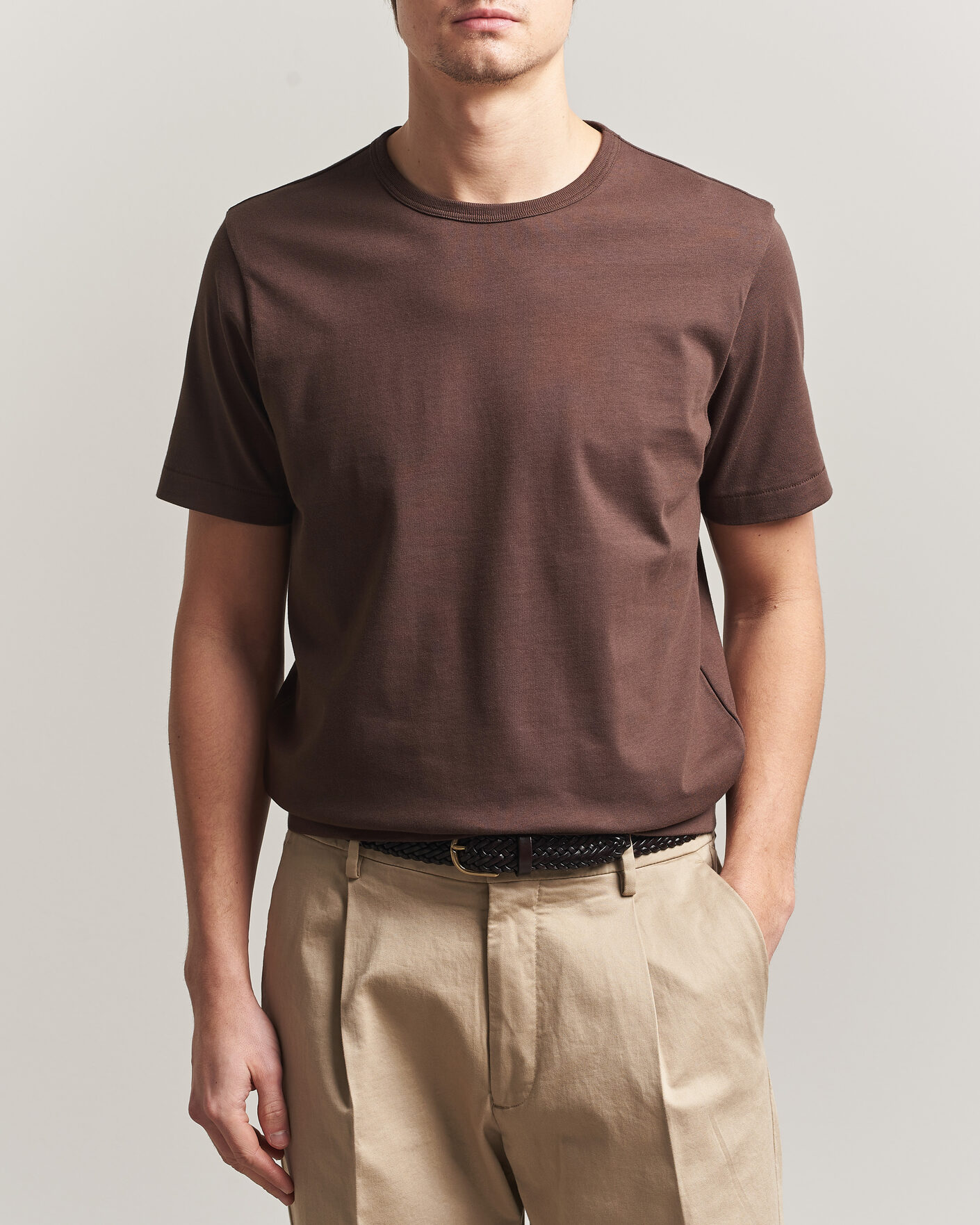 Men | T-Shirts | Merz b. Schwanen | Classic Fit Sturdy Loopwheeled T-Shirt Chocolate