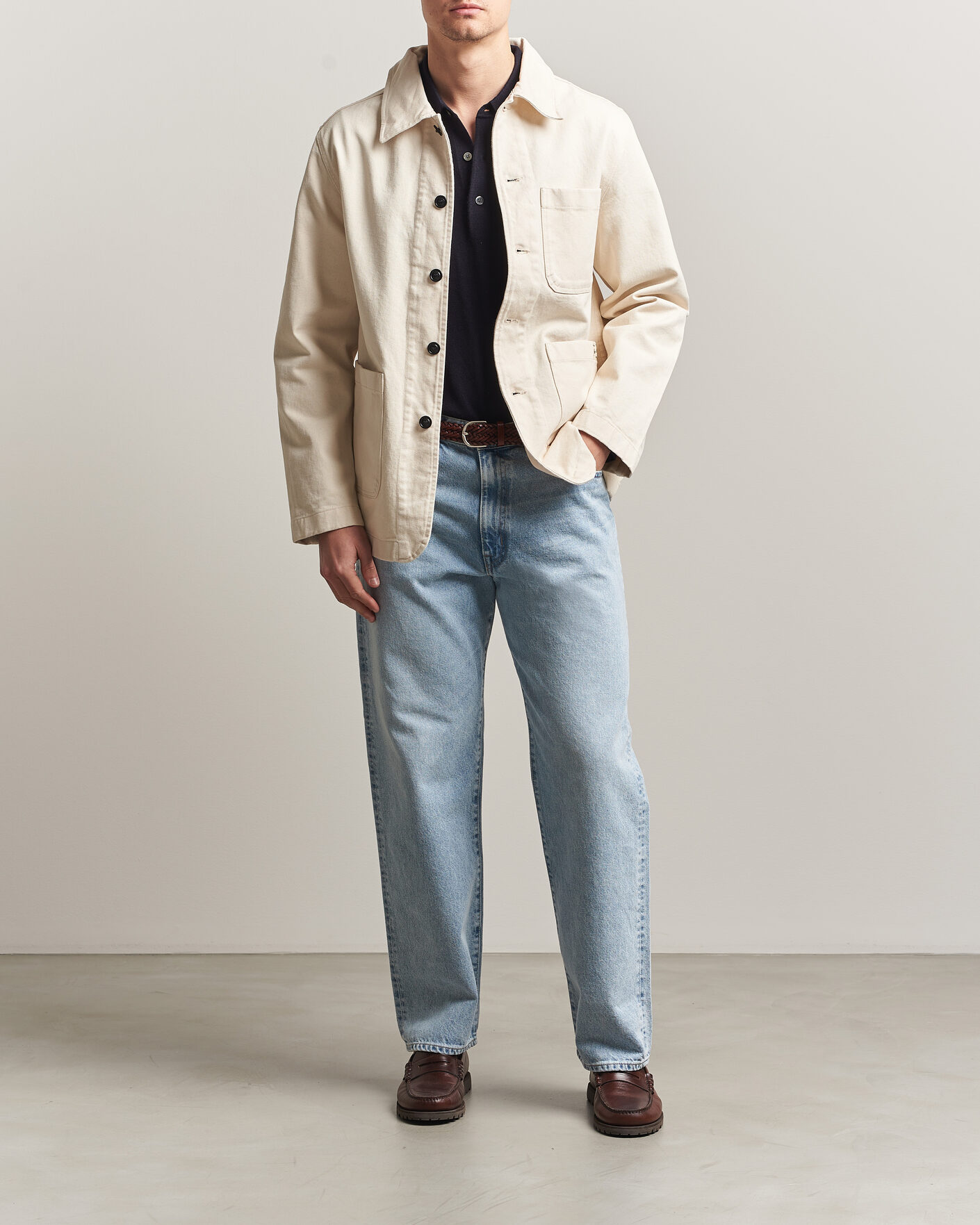 Men | Shirts | Merz b. Schwanen | Worker Cotton Twill Overshirt Nature