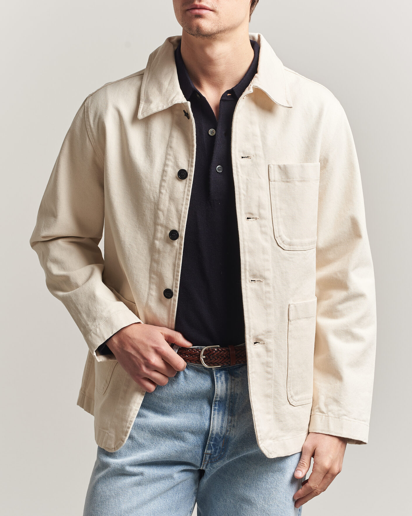 Men | Shirts | Merz b. Schwanen | Worker Cotton Twill Overshirt Nature