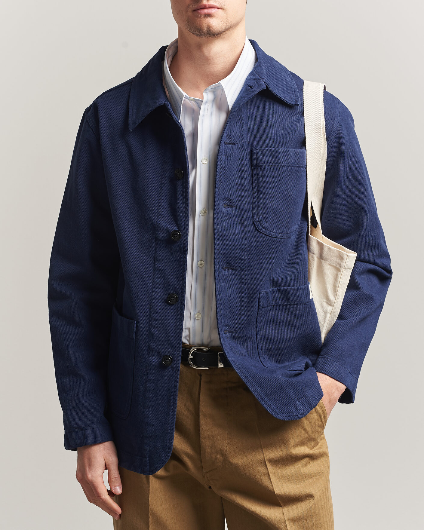 Men | Shirts | Merz b. Schwanen | Worker Cotton Twill Overshirt Ink Blue