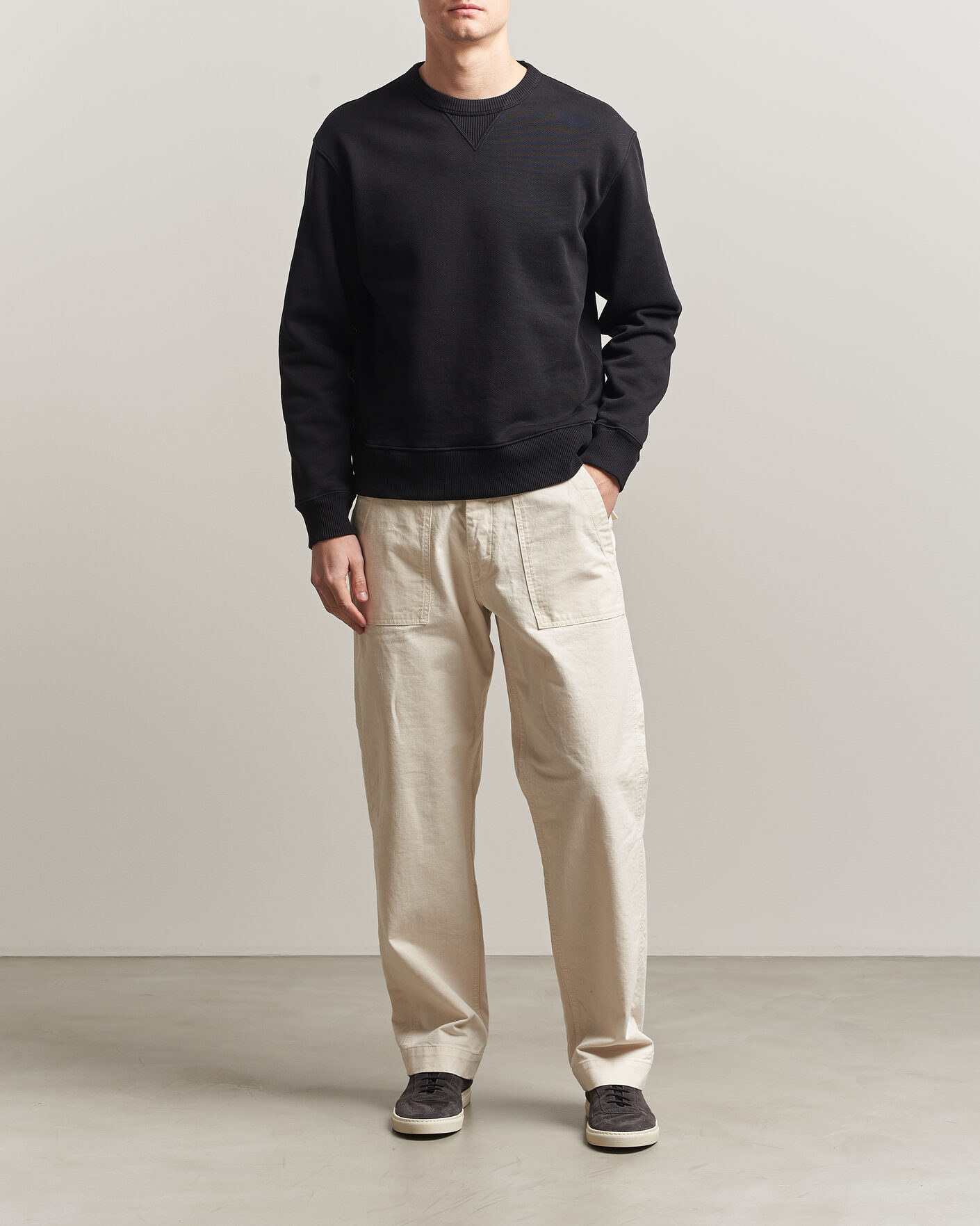 Men | Sweaters & Knitwear | Merz b. Schwanen | Classic Fit Authentic Fleece Sweatshirt Black