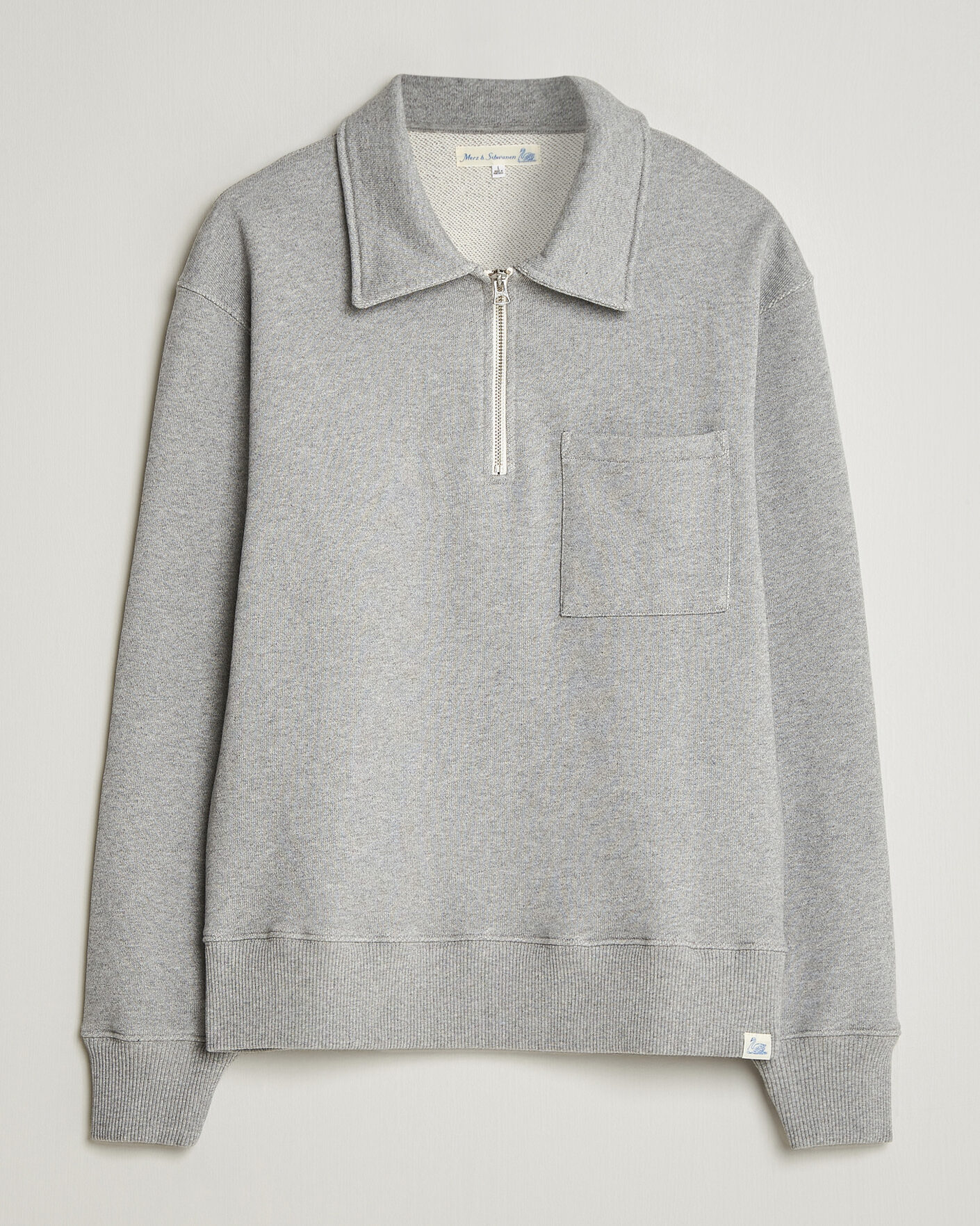 Men | Sweaters & Knitwear | Merz b. Schwanen | Classic Fit Authentic Fleece Half Zip Grey Melange