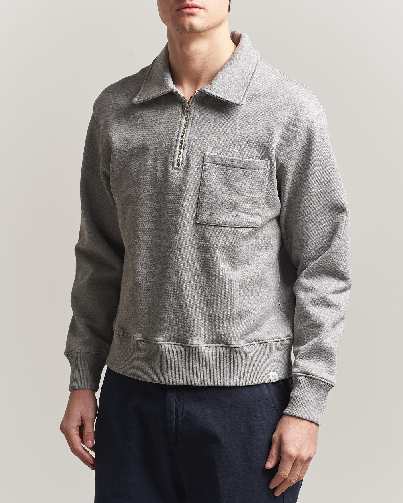 Men | Sweaters & Knitwear | Merz b. Schwanen | Classic Fit Authentic Fleece Half Zip Grey Melange