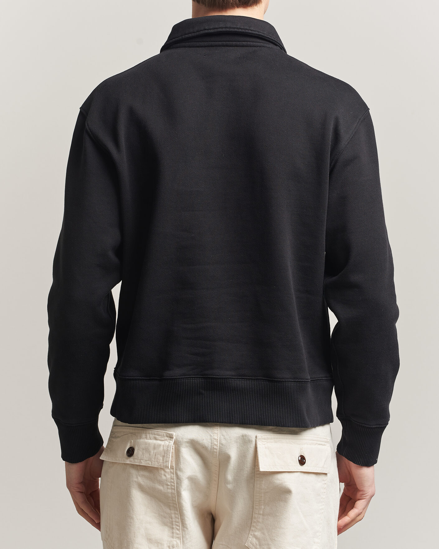 Men | Sweaters & Knitwear | Merz b. Schwanen | Classic Fit Authentic Fleece Half Zip Black