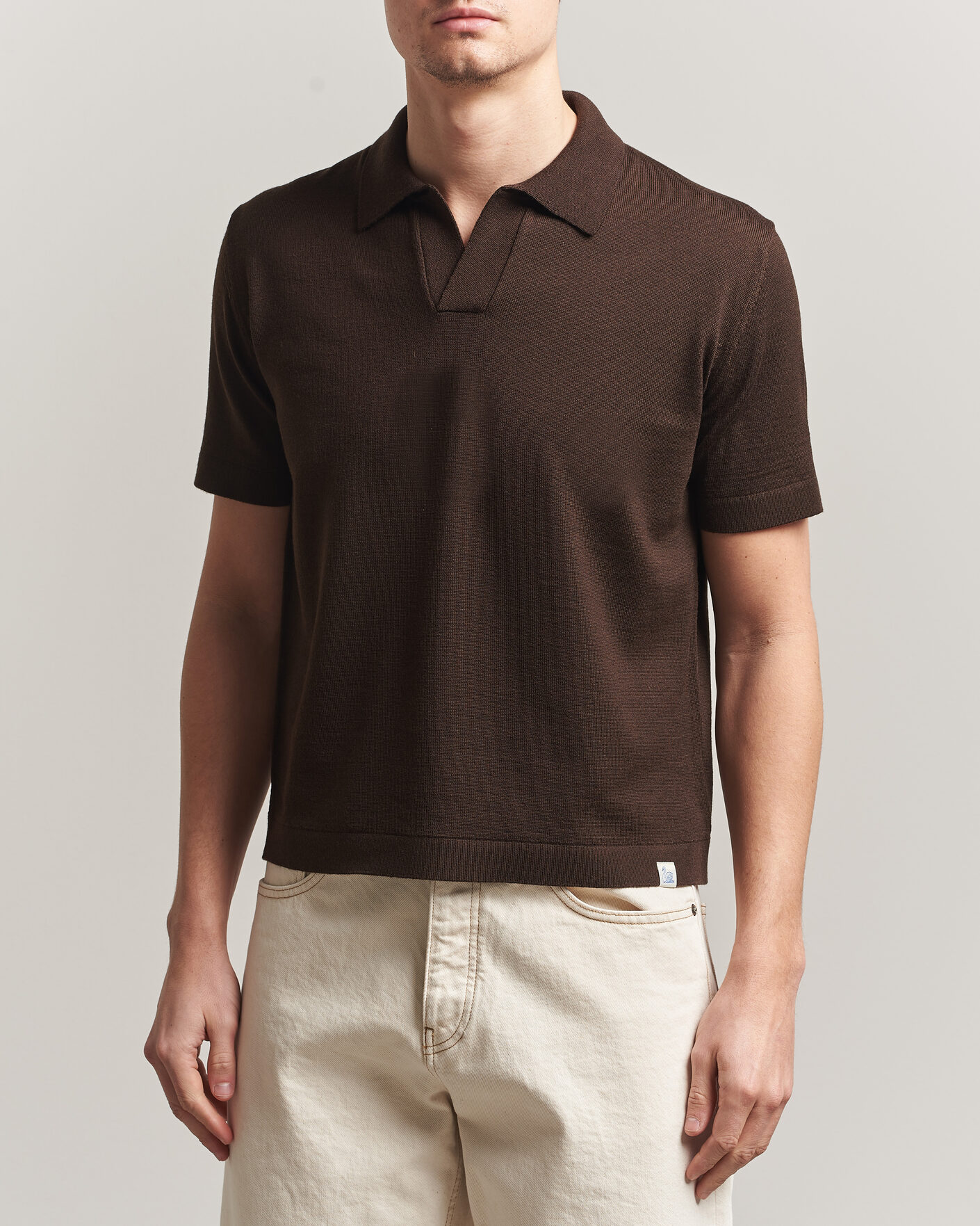 Men | Polo Shirts | Merz b. Schwanen | Relaxed Fit Merino Knitted Polo Coffee