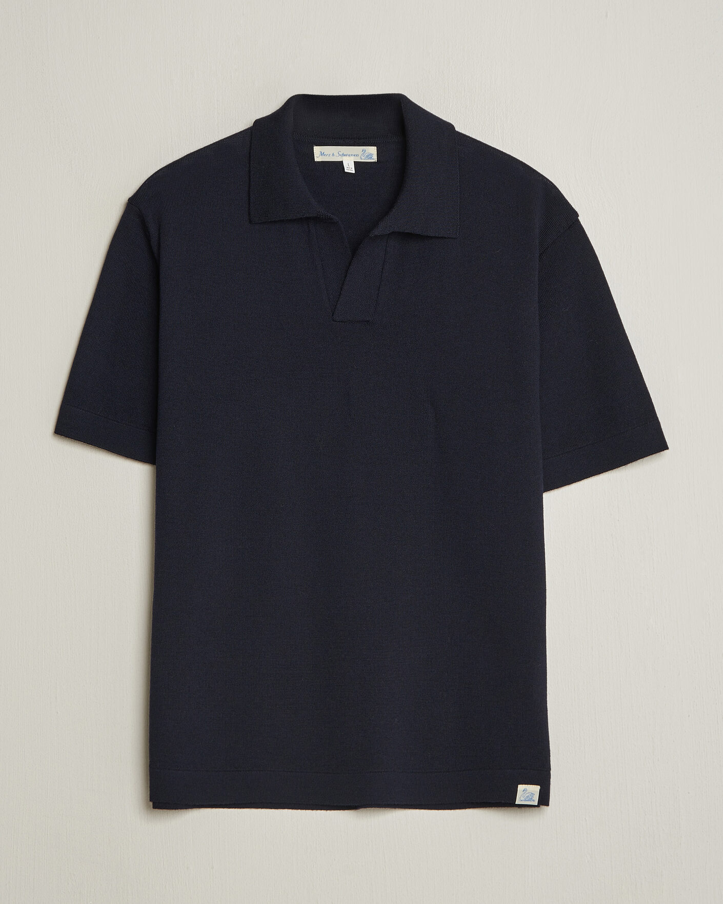 Men | Polo Shirts | Merz b. Schwanen | Relaxed Fit Merino Knitted Polo Dark Navy