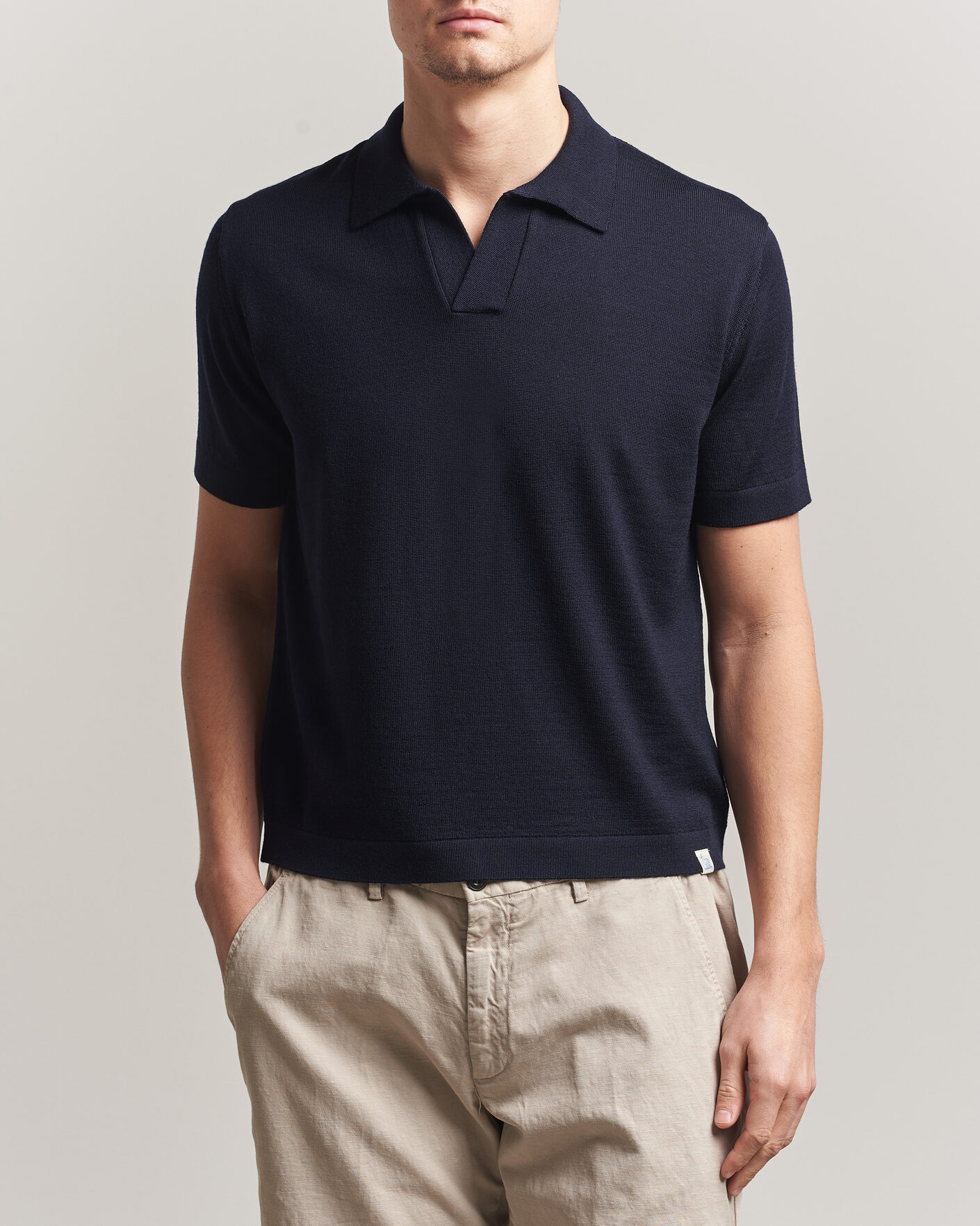 Men | Polo Shirts | Merz b. Schwanen | Relaxed Fit Merino Knitted Polo Dark Navy