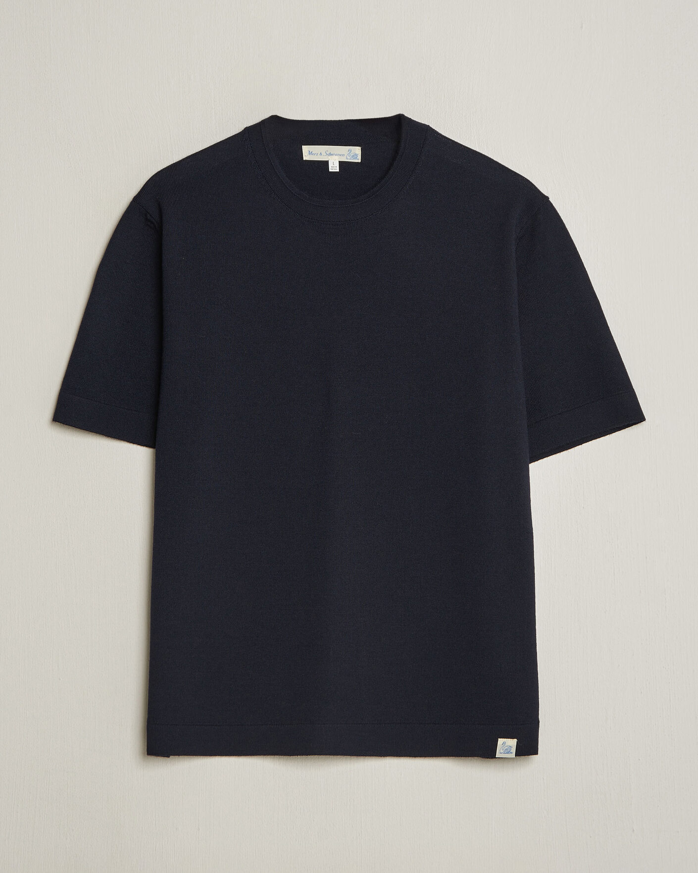Men | T-Shirts | Merz b. Schwanen | Relaxed Fit Merino Knitted T-Shirt Dark Navy