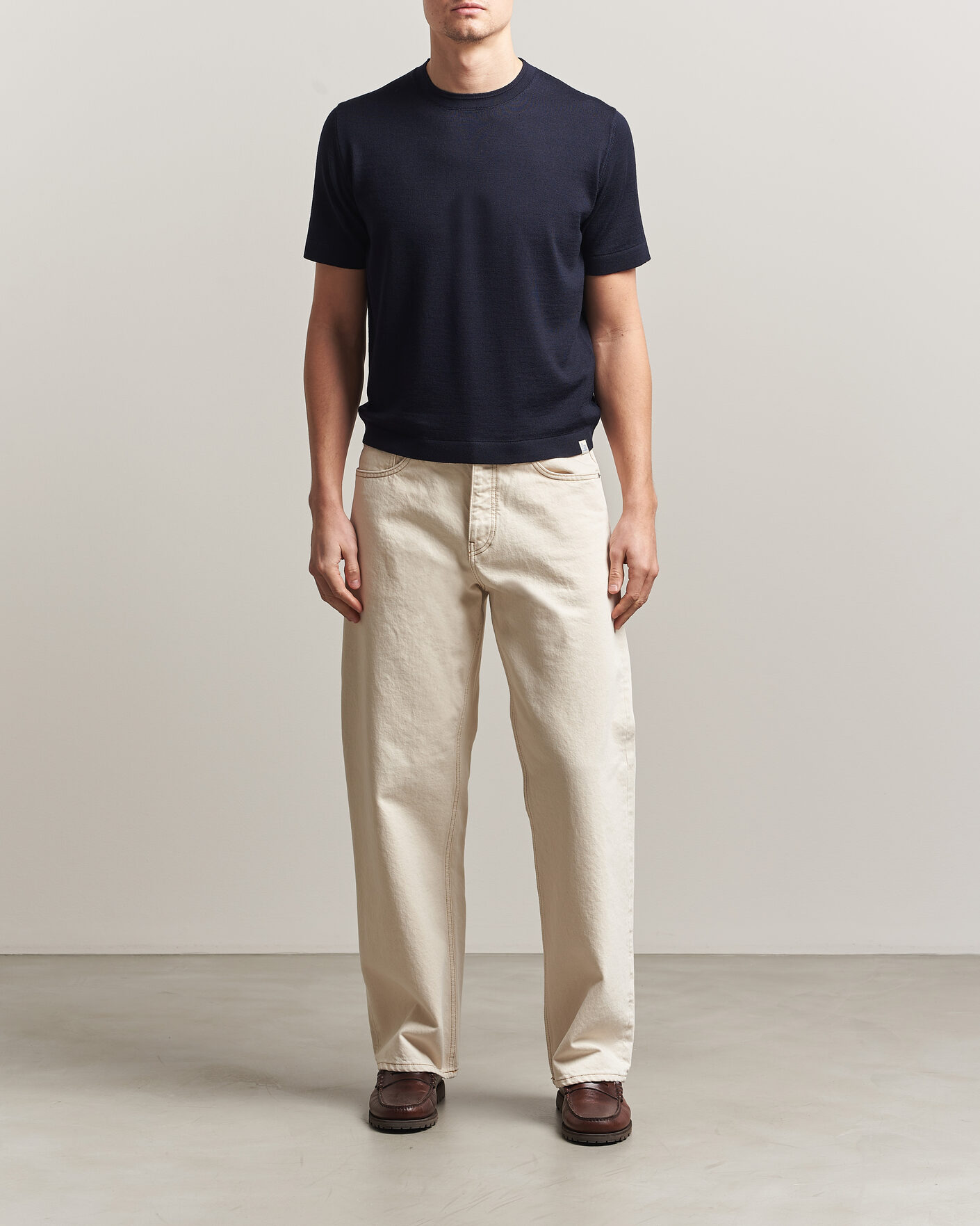 Men | T-Shirts | Merz b. Schwanen | Relaxed Fit Merino Knitted T-Shirt Dark Navy