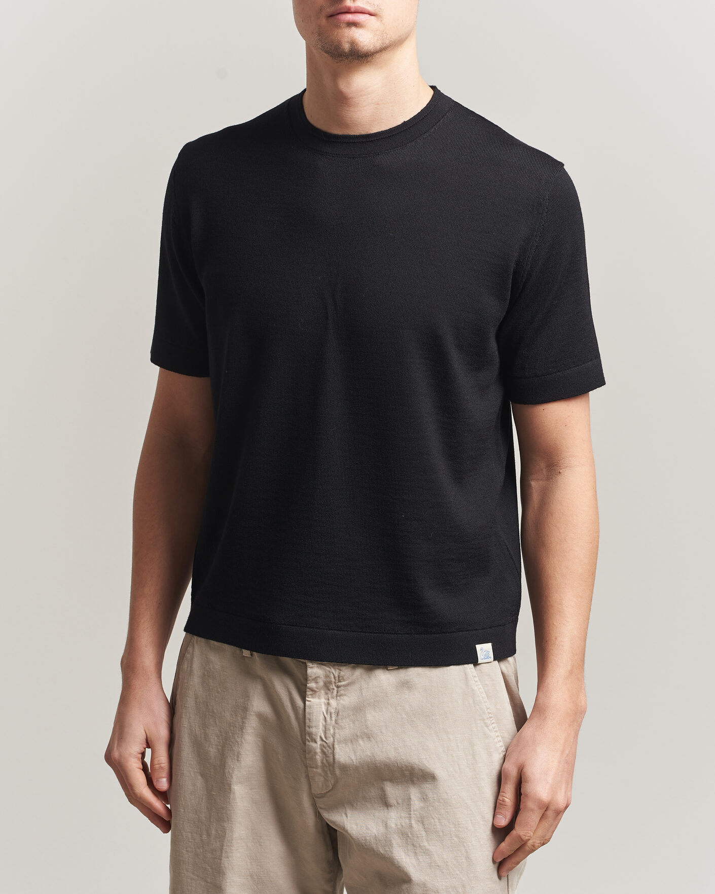Men | T-Shirts | Merz b. Schwanen | Relaxed Fit Merino Knitted T-Shirt Black
