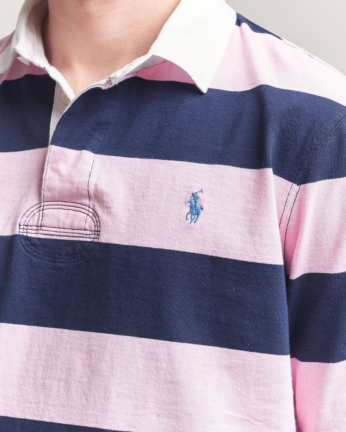 Men | Sweaters & Knitwear | Polo Ralph Lauren | Jersey Striped Rugger Carmel Pink/Newport Navy