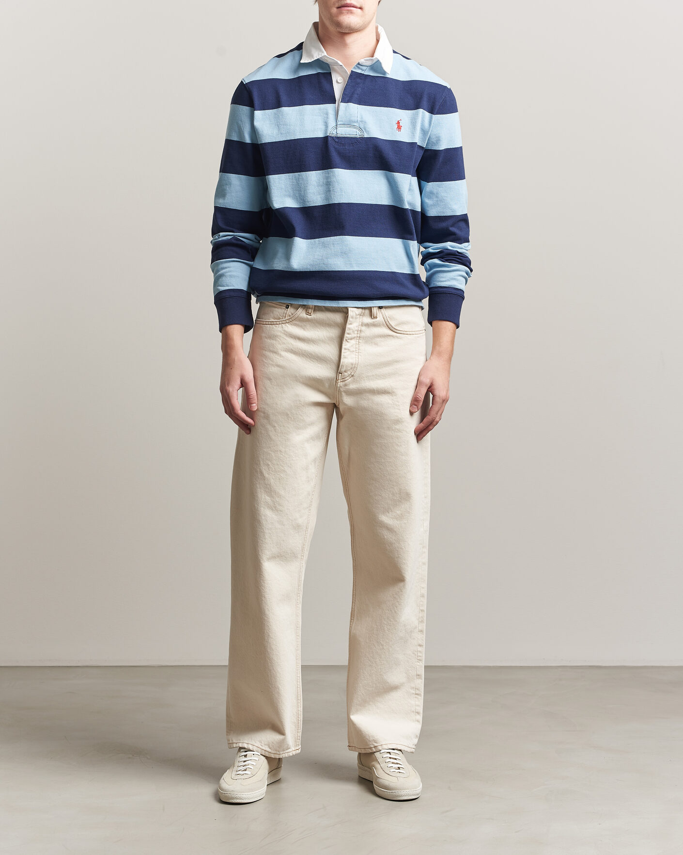 Men | Sweaters & Knitwear | Polo Ralph Lauren | Jersey Striped Rugger Powder Blue/Newport Navy