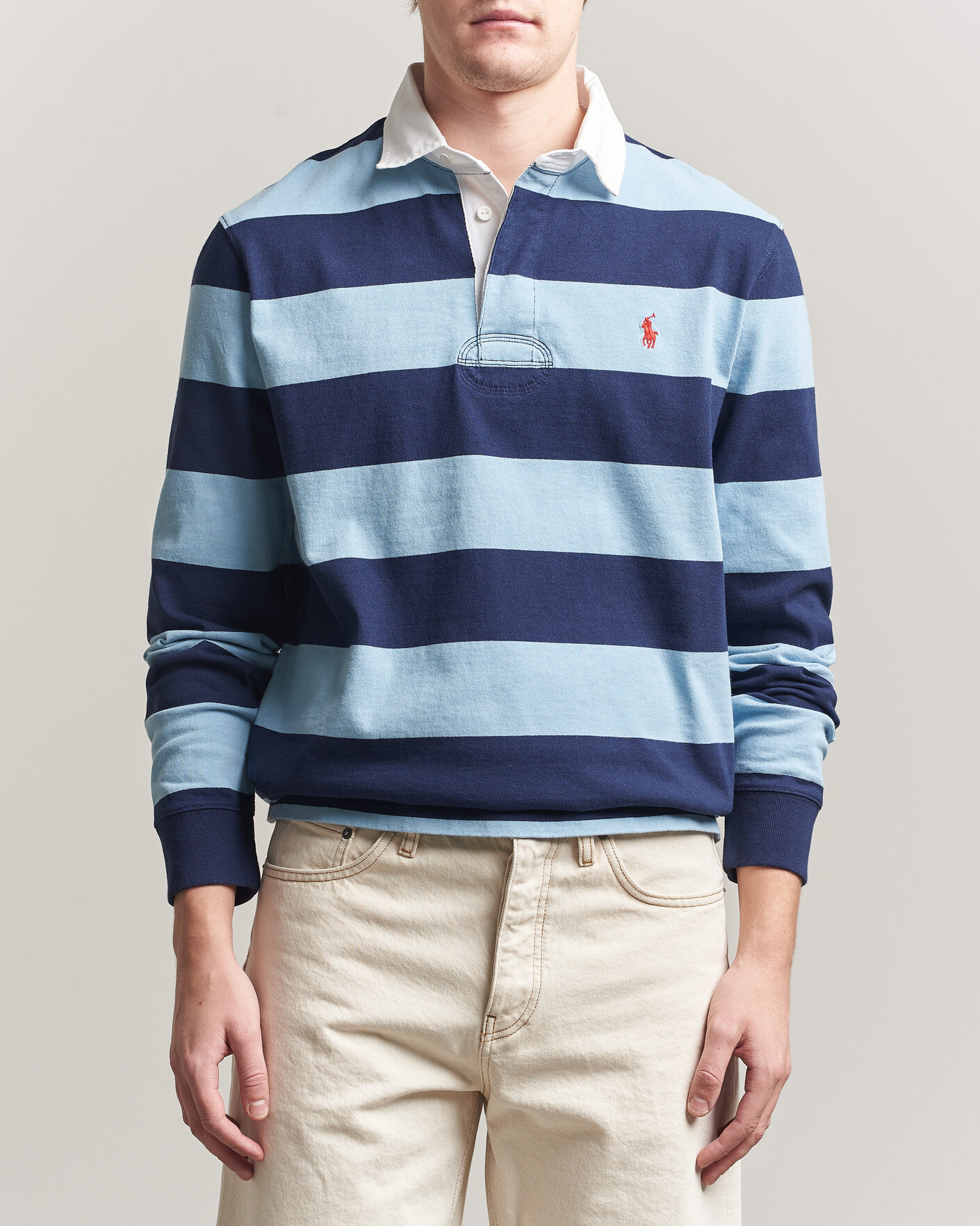 Men | Sweaters & Knitwear | Polo Ralph Lauren | Jersey Striped Rugger Powder Blue/Newport Navy