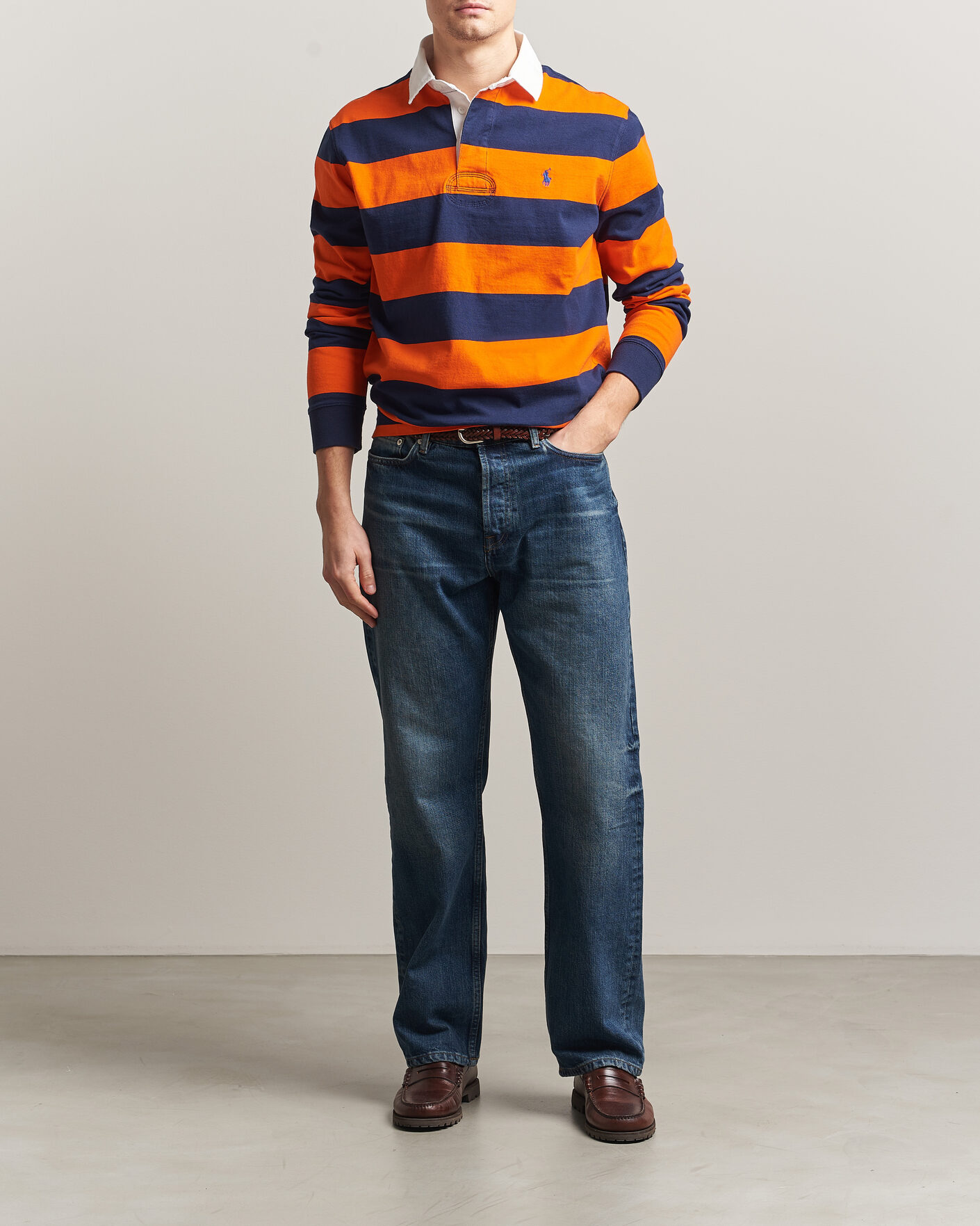 Men | Sweaters & Knitwear | Polo Ralph Lauren | Jersey Striped Rugger Sailing Orange/Newport Navy
