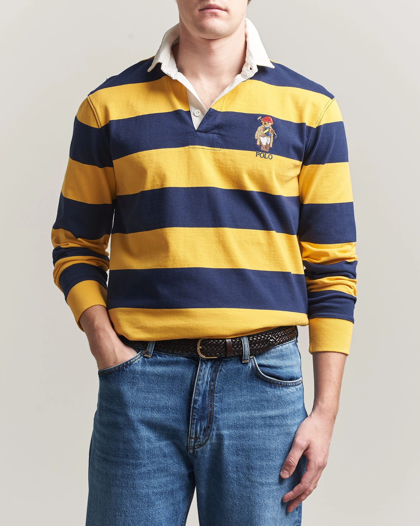 Men | Sweaters & Knitwear | Polo Ralph Lauren | Jersey Striped Rugger Newport Navy/Gold