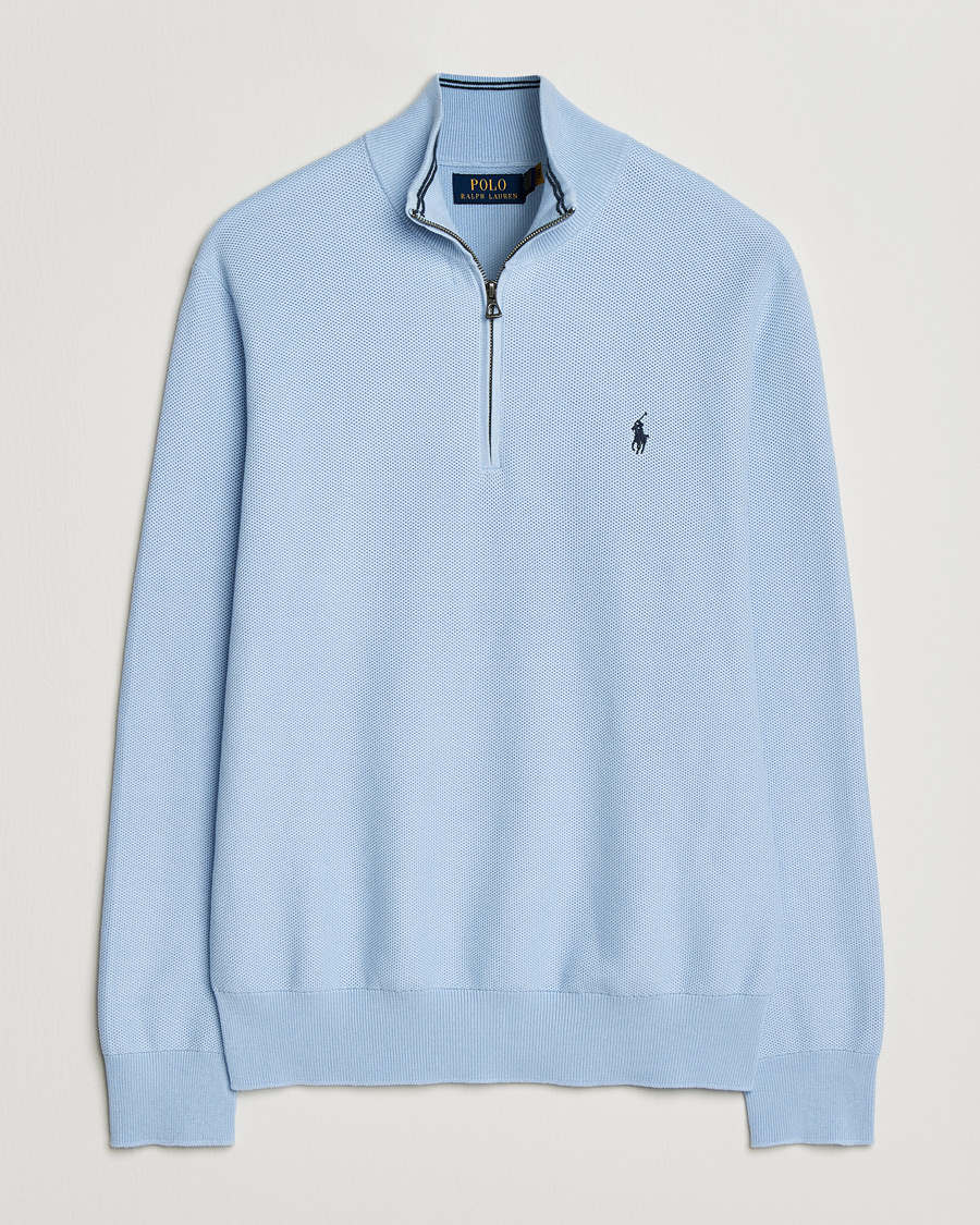 Polo Ralph Lauren Textured Half Zip Office Blue at CareOfCarl.com