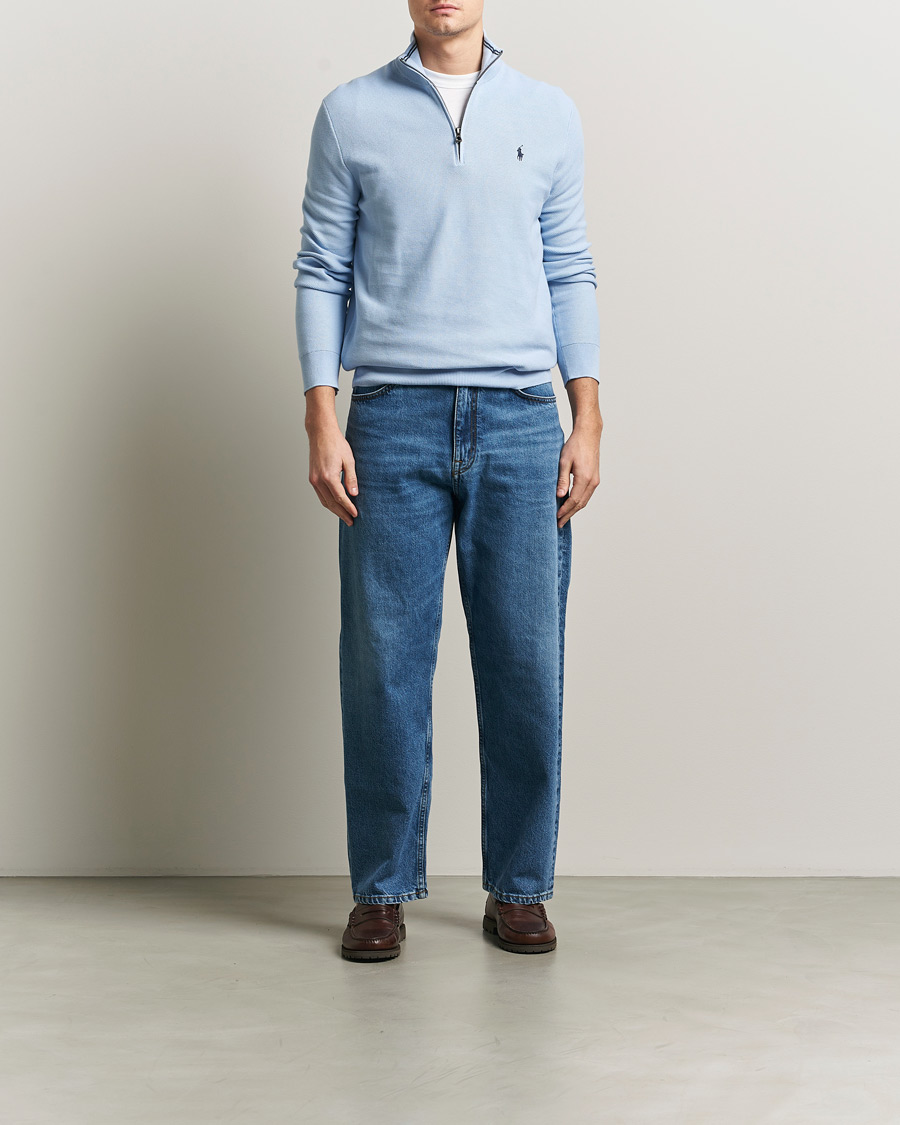 【新品】TFW49 RELAX COLLARLESS HALFZIP POLO Polo Ralph Lauren Textured Half Zip Office Blue at CareOfCarl.com