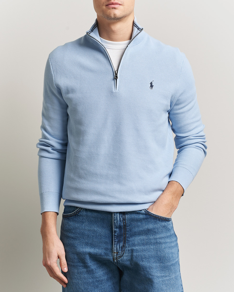 Polo Ralph Lauren Textured Half Zip Office Blue at CareOfCarl.com