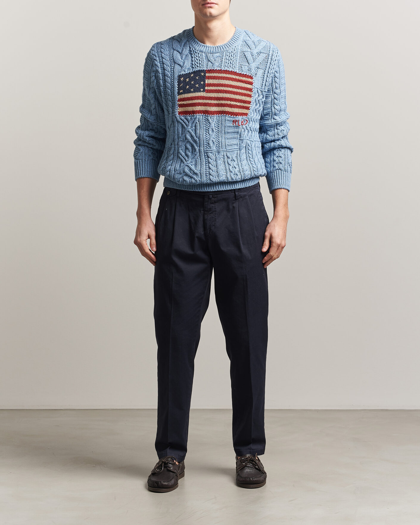 Men | Sweaters & Knitwear | Polo Ralph Lauren | Cotton Flag Sweater Light Blue Combo