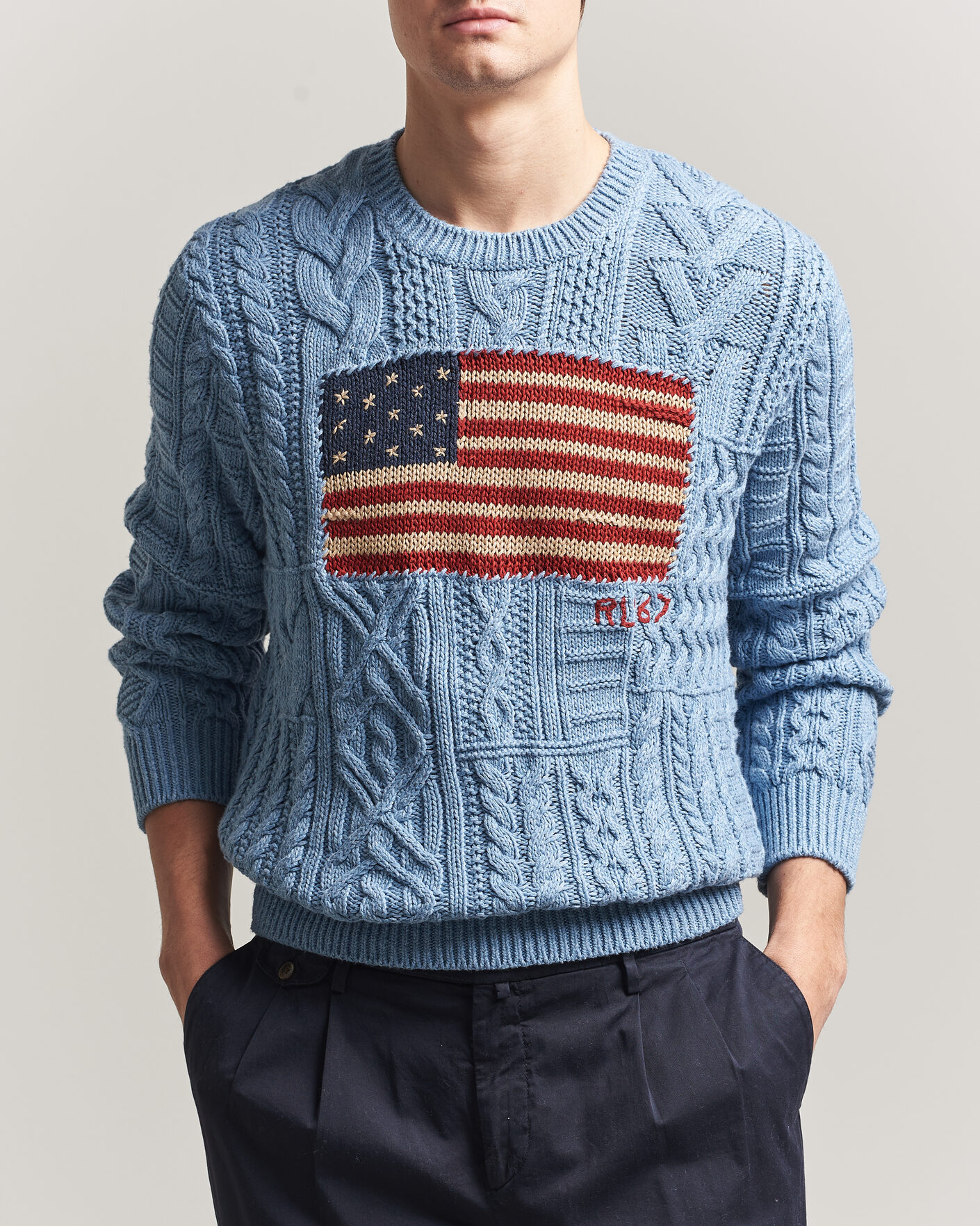 Men | Sweaters & Knitwear | Polo Ralph Lauren | Cotton Flag Sweater Light Blue Combo