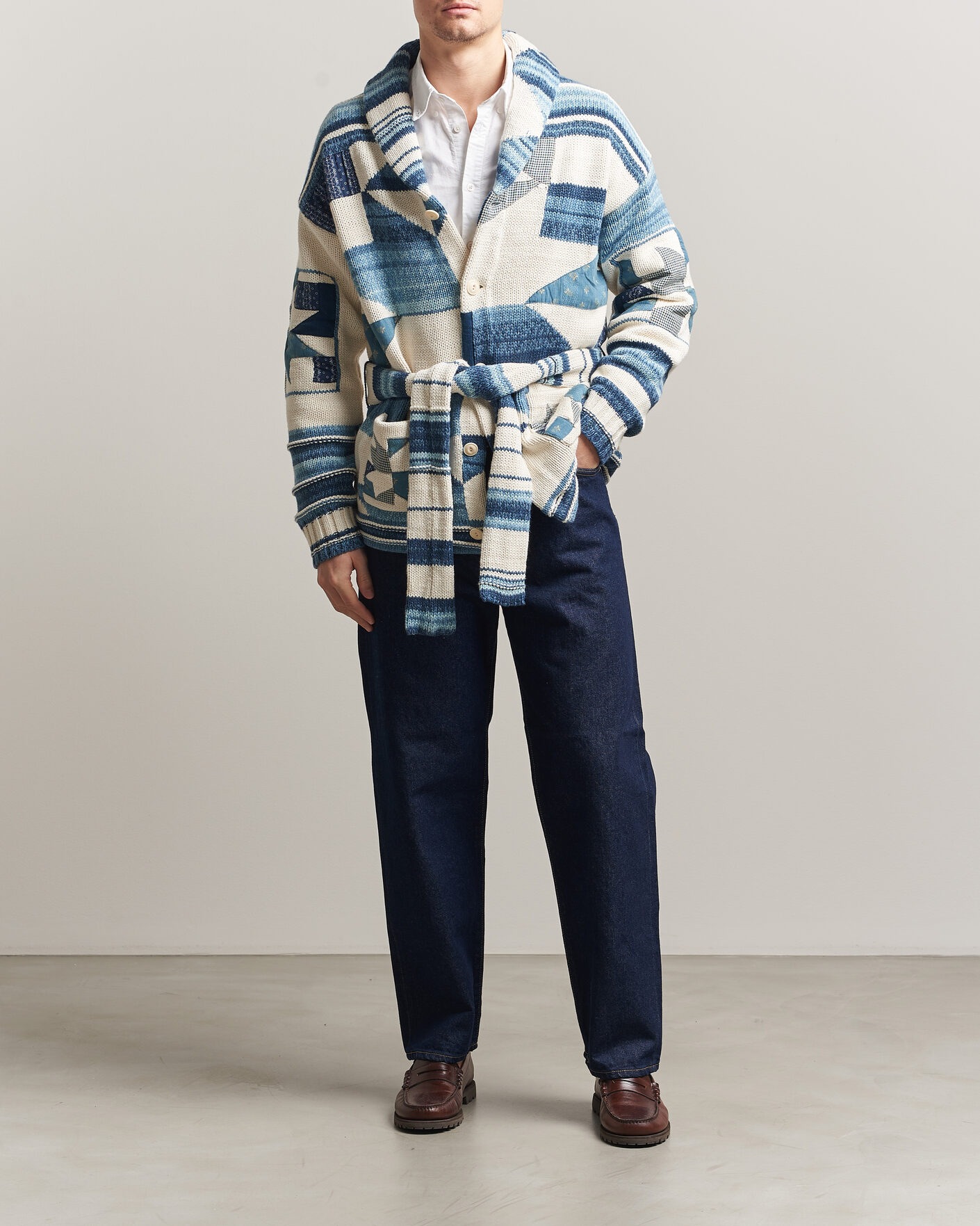 Men | Sweaters & Knitwear | Polo Ralph Lauren | Cotton Linen Cardigan Cream Blue Combo