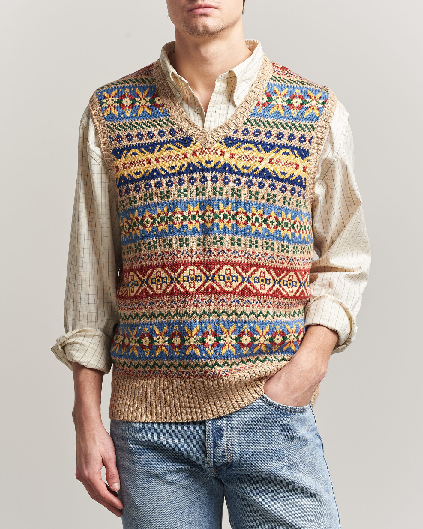 Men | Sweaters & Knitwear | Polo Ralph Lauren | Cotton Linen Blend Vest Tan Combo