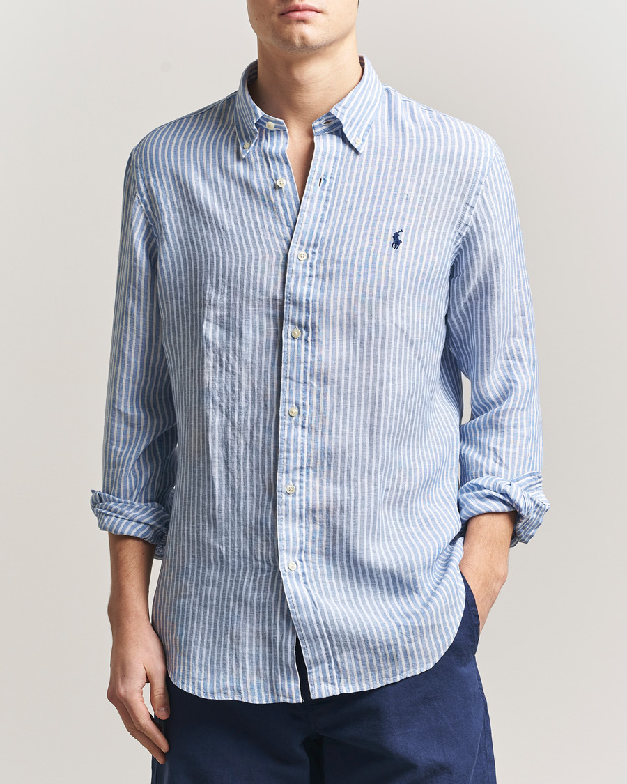 Men | Shirts | Polo Ralph Lauren | Custom Fit Linen Shirt Blue/White