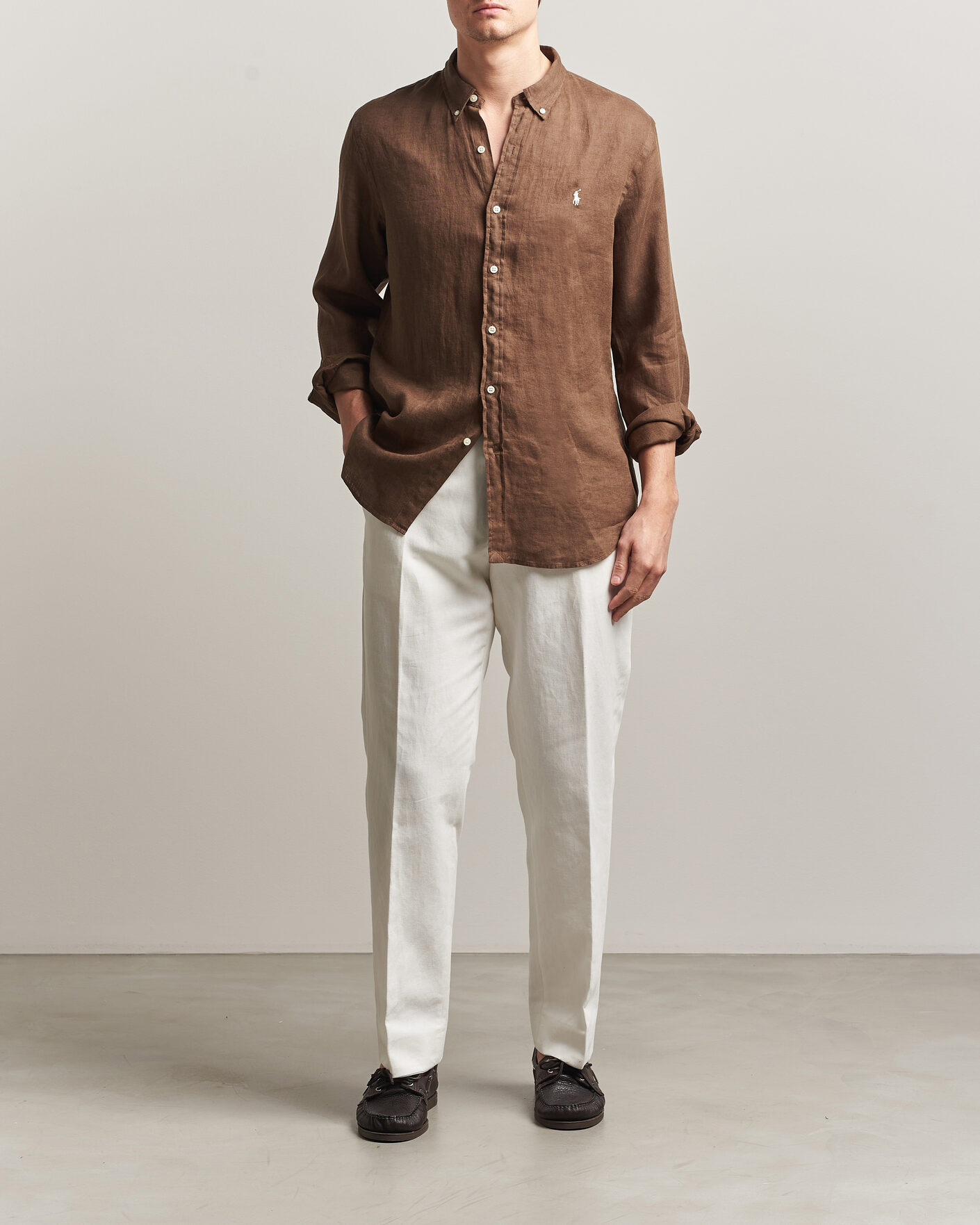 Men | Shirts | Polo Ralph Lauren | Slim Fit Linen Shirt Chestnut