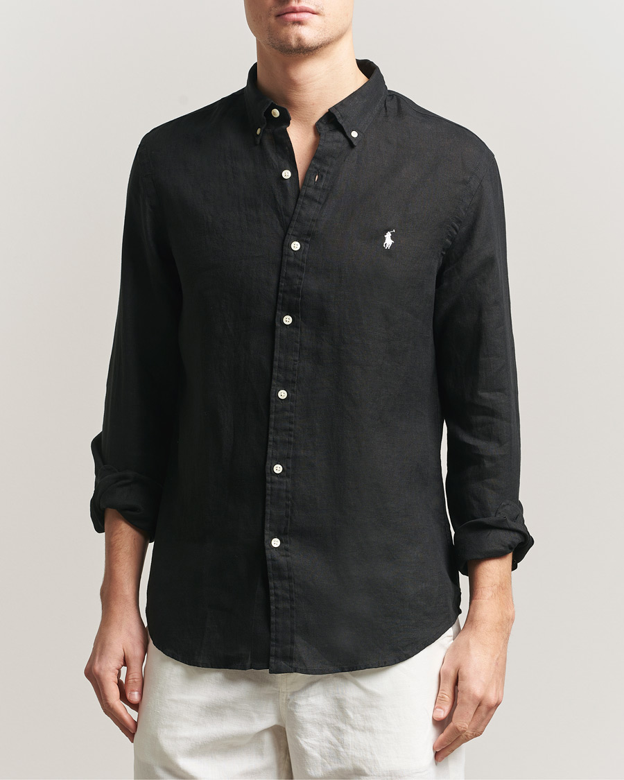 Men | Shirts | Polo Ralph Lauren | Slim Fit Linen Shirt Polo Black