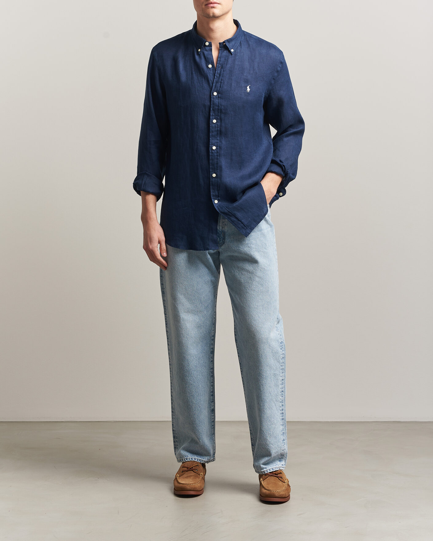 Men | Shirts | Polo Ralph Lauren | Slim Fit Linen Shirt Newport Navy