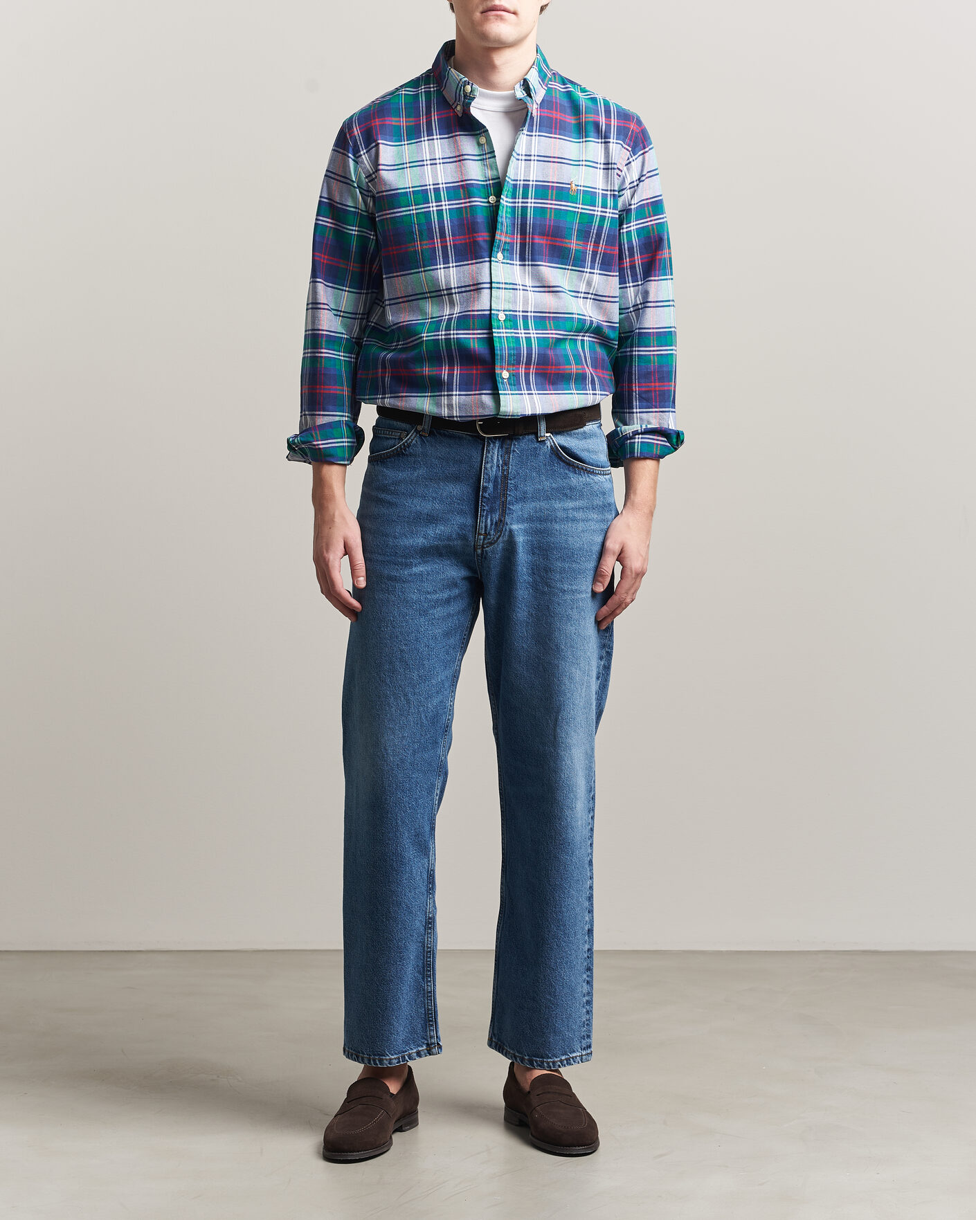 Men | Shirts | Polo Ralph Lauren | Custom Fit Checked Oxford Shirt Green/Blue Multi