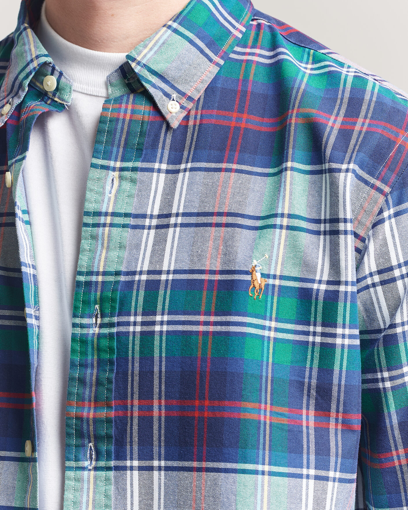 Men | Shirts | Polo Ralph Lauren | Custom Fit Checked Oxford Shirt Green/Blue Multi