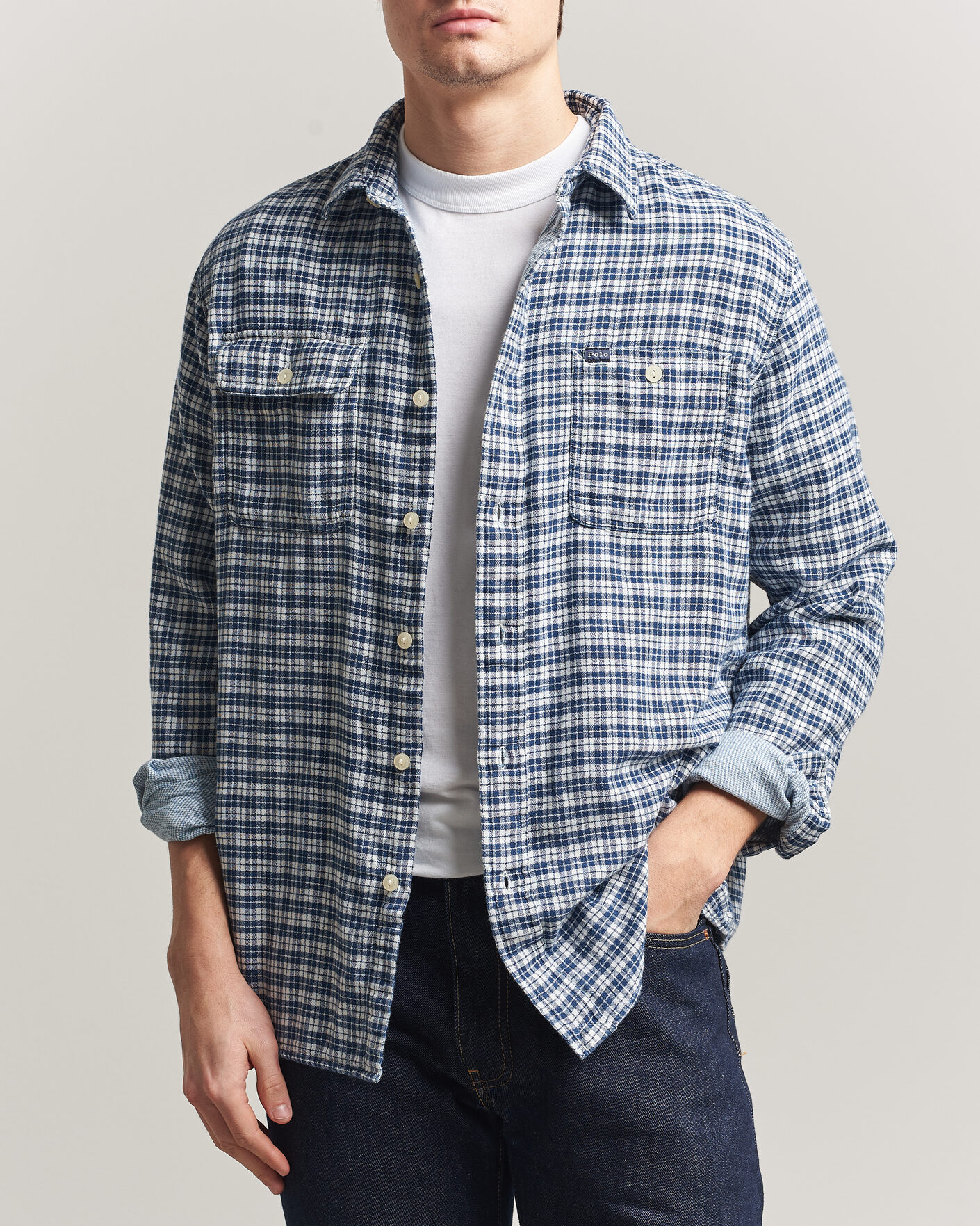 Men | Shirts | Polo Ralph Lauren | Double Faced Oxford Shirt Dark Indigo Cream