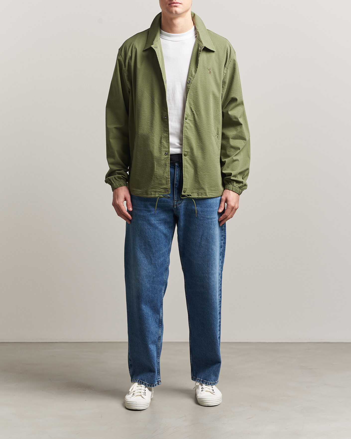 Men | Coats & Jackets | Polo Ralph Lauren | Seersucker Windbreaker Jacket Supply Olive