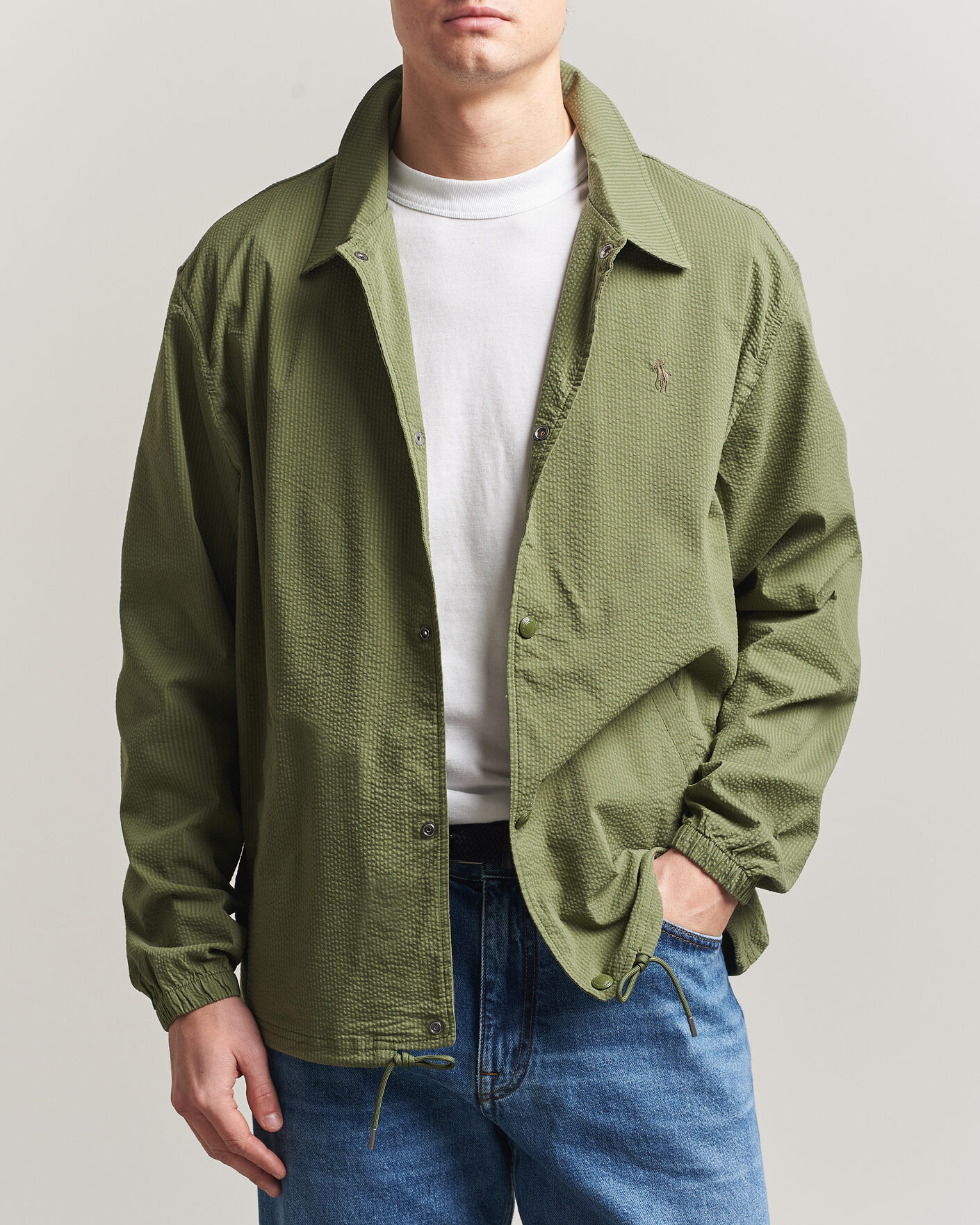 Men | Coats & Jackets | Polo Ralph Lauren | Seersucker Windbreaker Jacket Supply Olive