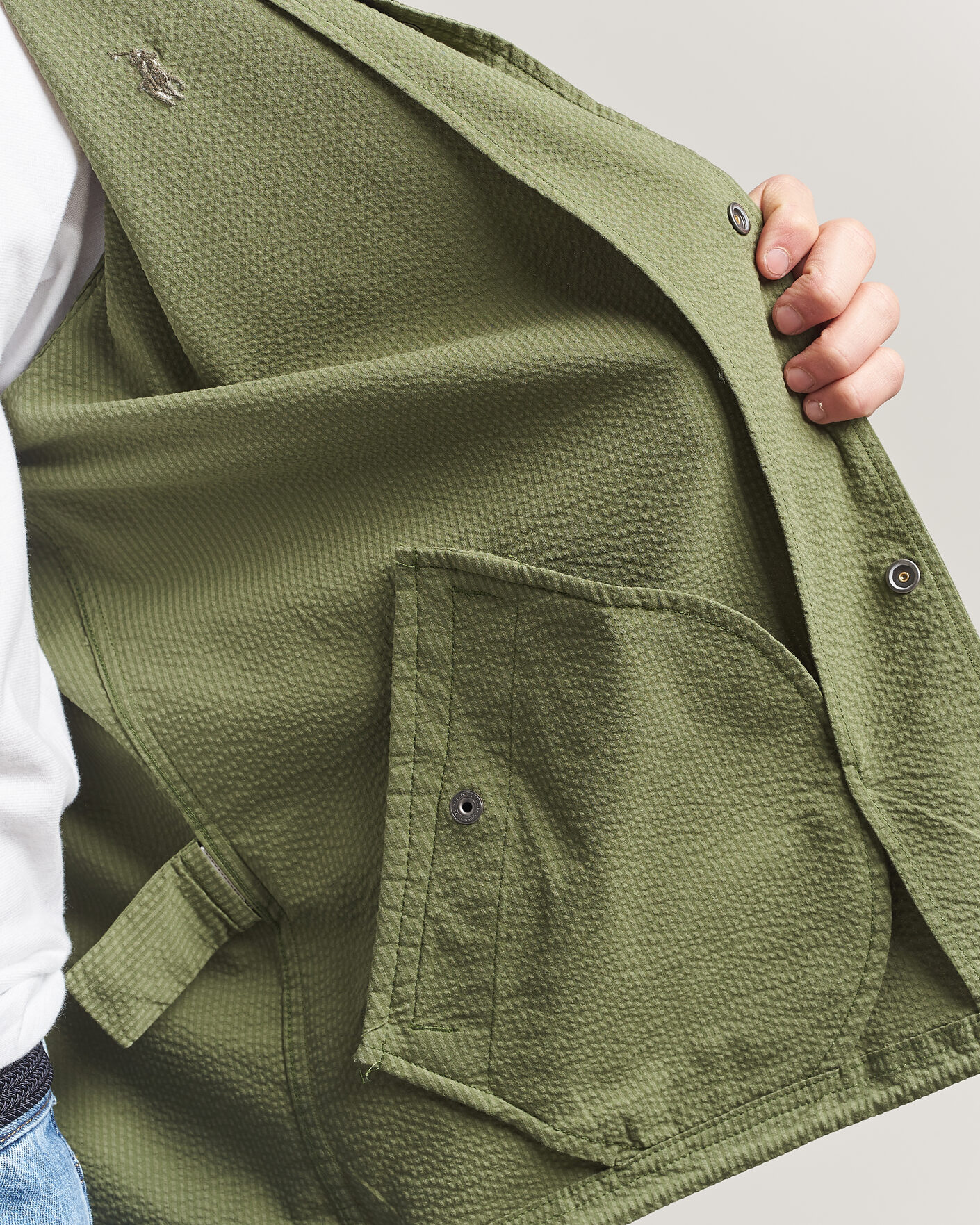 Men | Coats & Jackets | Polo Ralph Lauren | Seersucker Windbreaker Jacket Supply Olive