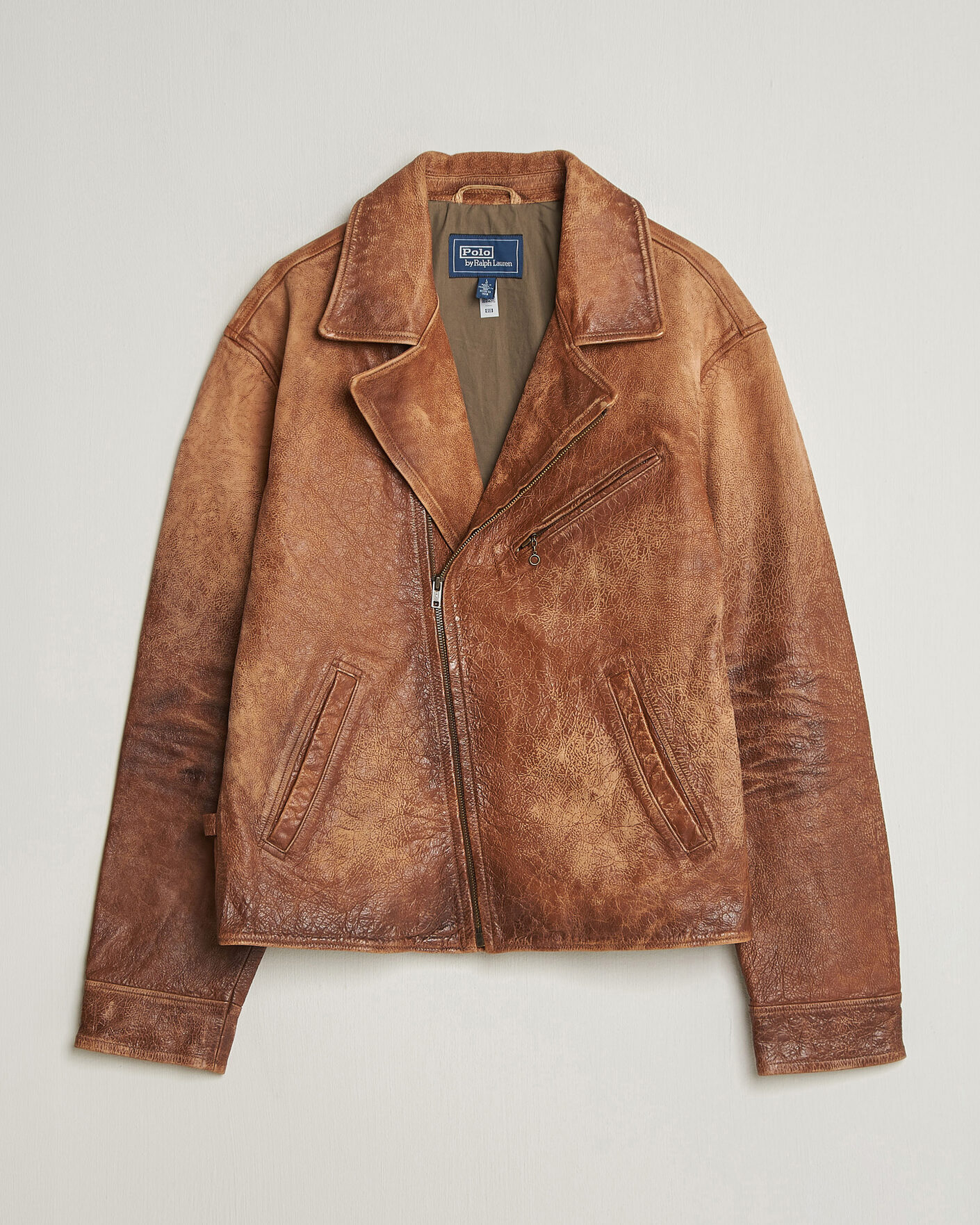 Polo Ralph Lauren Cow Leather Moto Jacket Brown at CareOfCarl.com