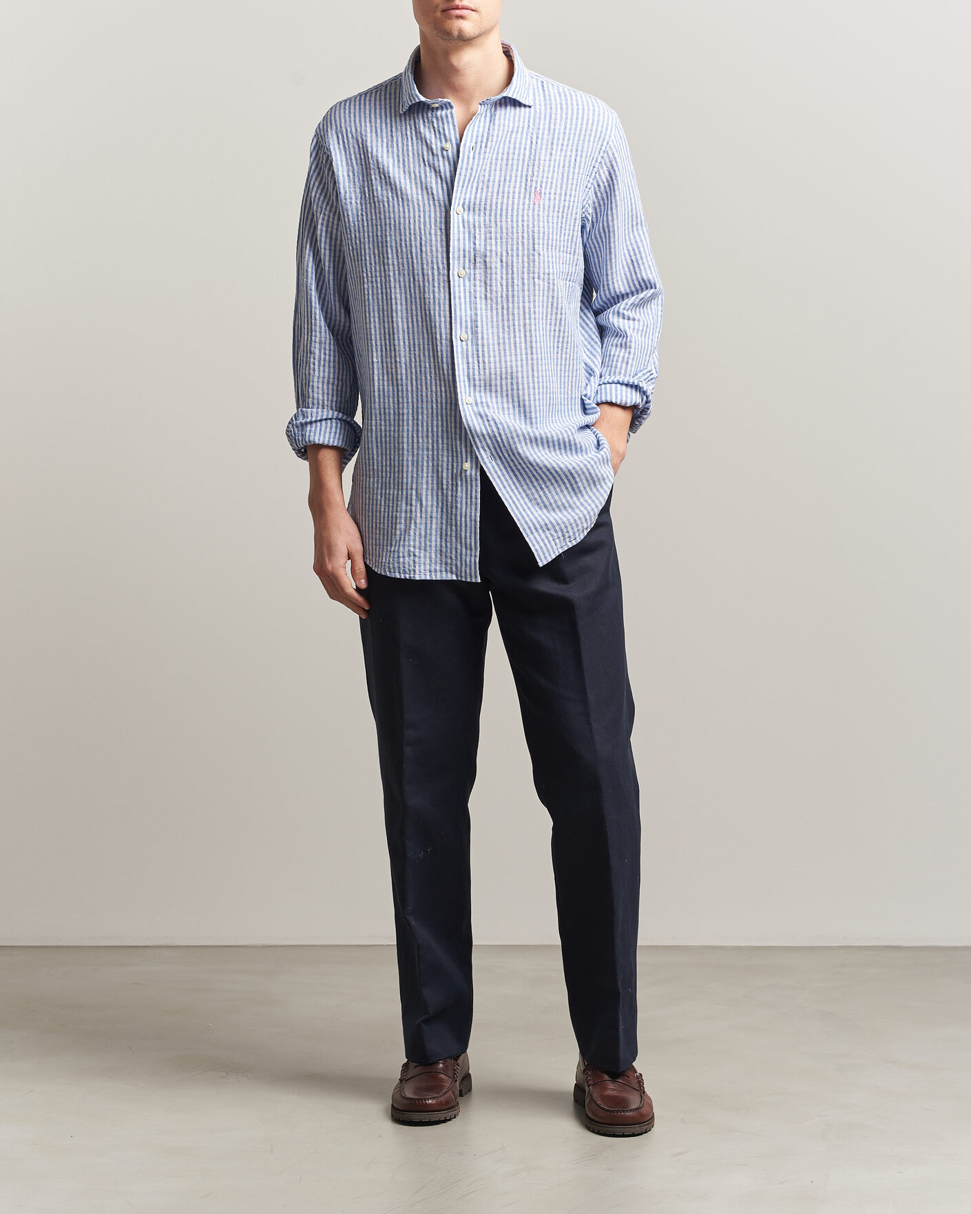 Men | Shirts | Polo Ralph Lauren | Cotton/Linen Seersucker Shirt Blue/White