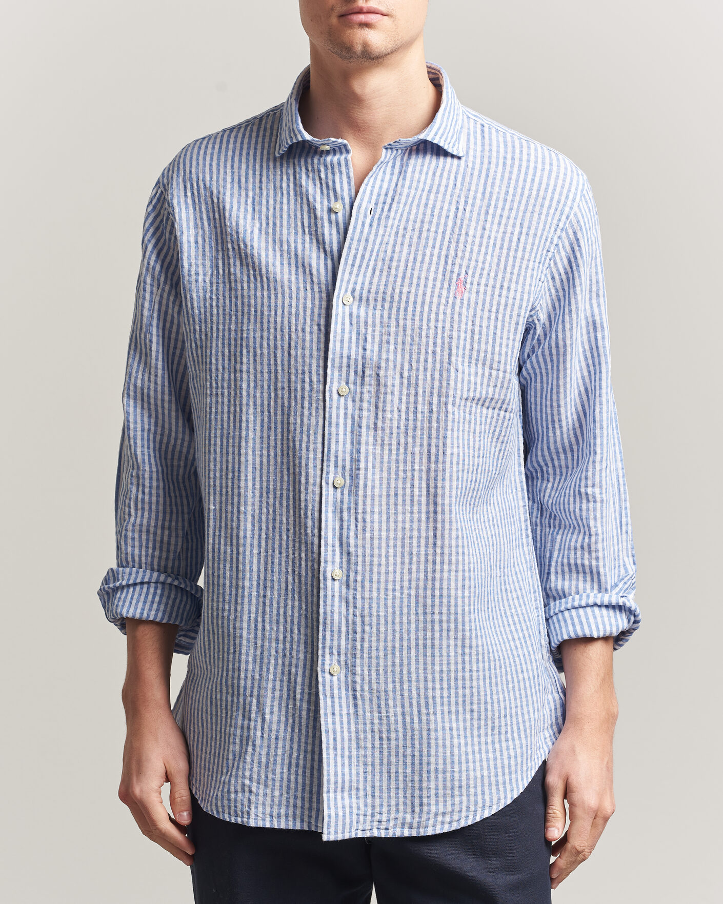 Men | Shirts | Polo Ralph Lauren | Cotton/Linen Seersucker Shirt Blue/White
