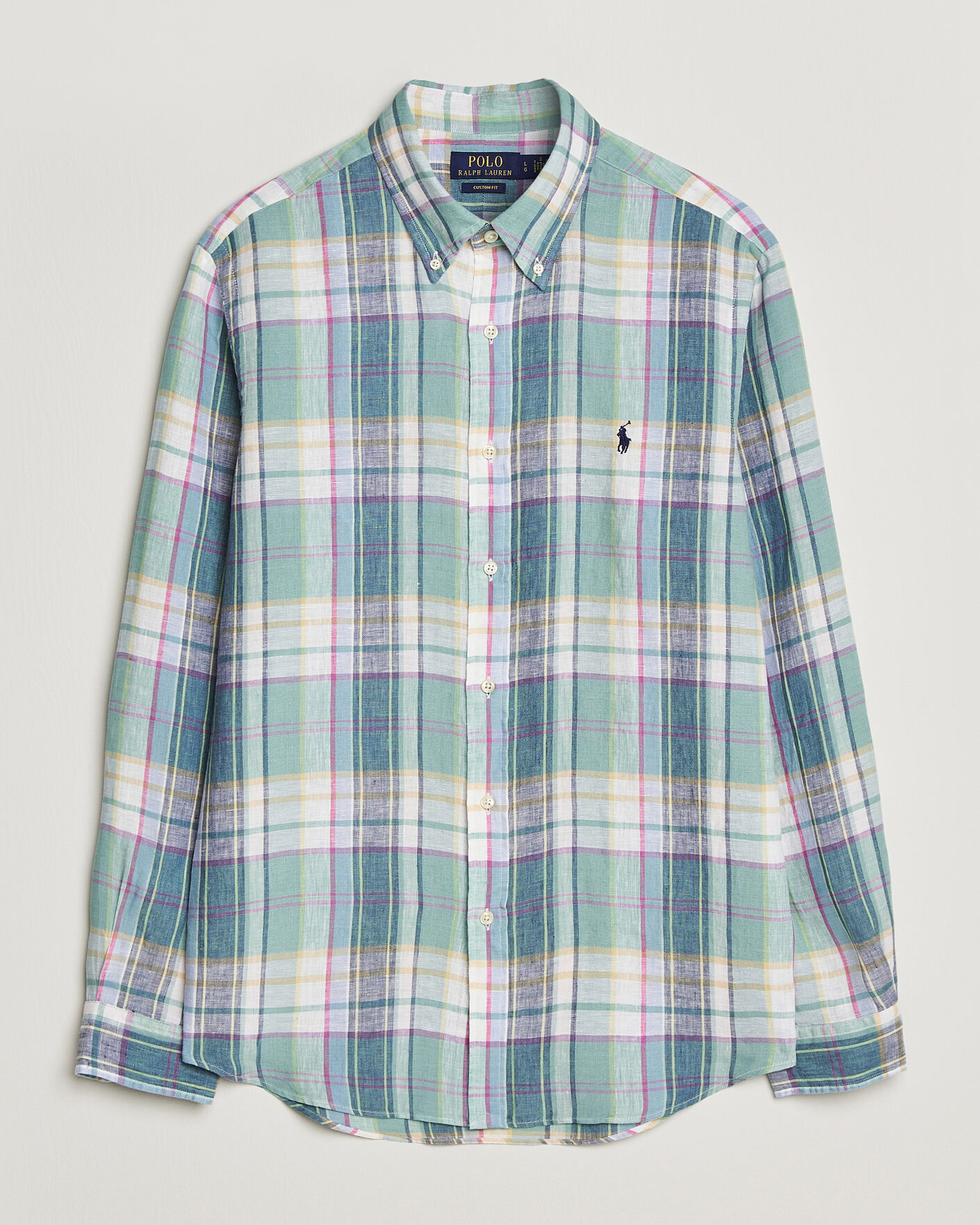 Men | Shirts | Polo Ralph Lauren | Custom Fit Check Linen Shirt Green/Blue/White