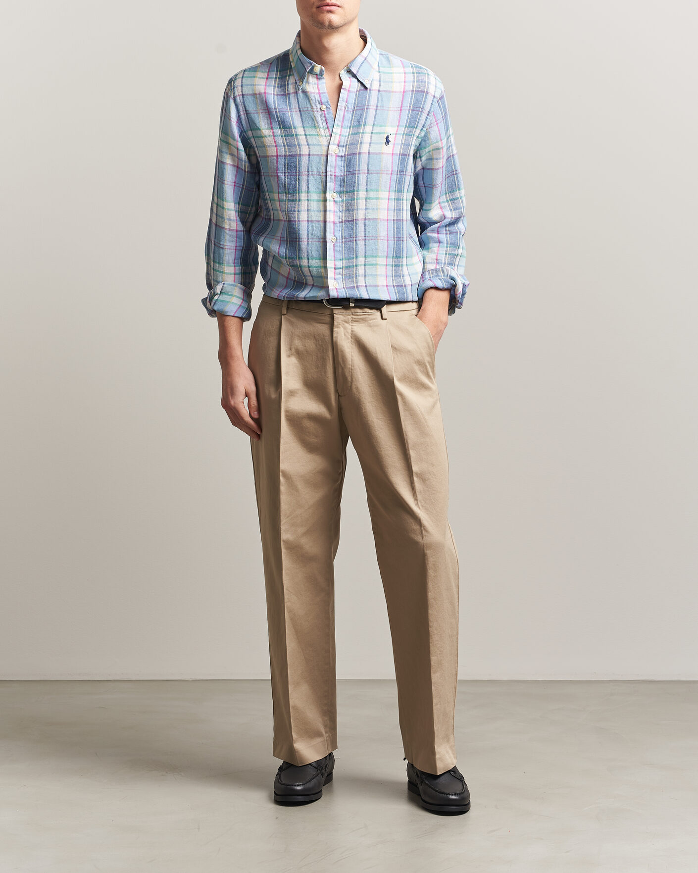 Men | Shirts | Polo Ralph Lauren | Custom Fit Check Linen Shirt Blue/White