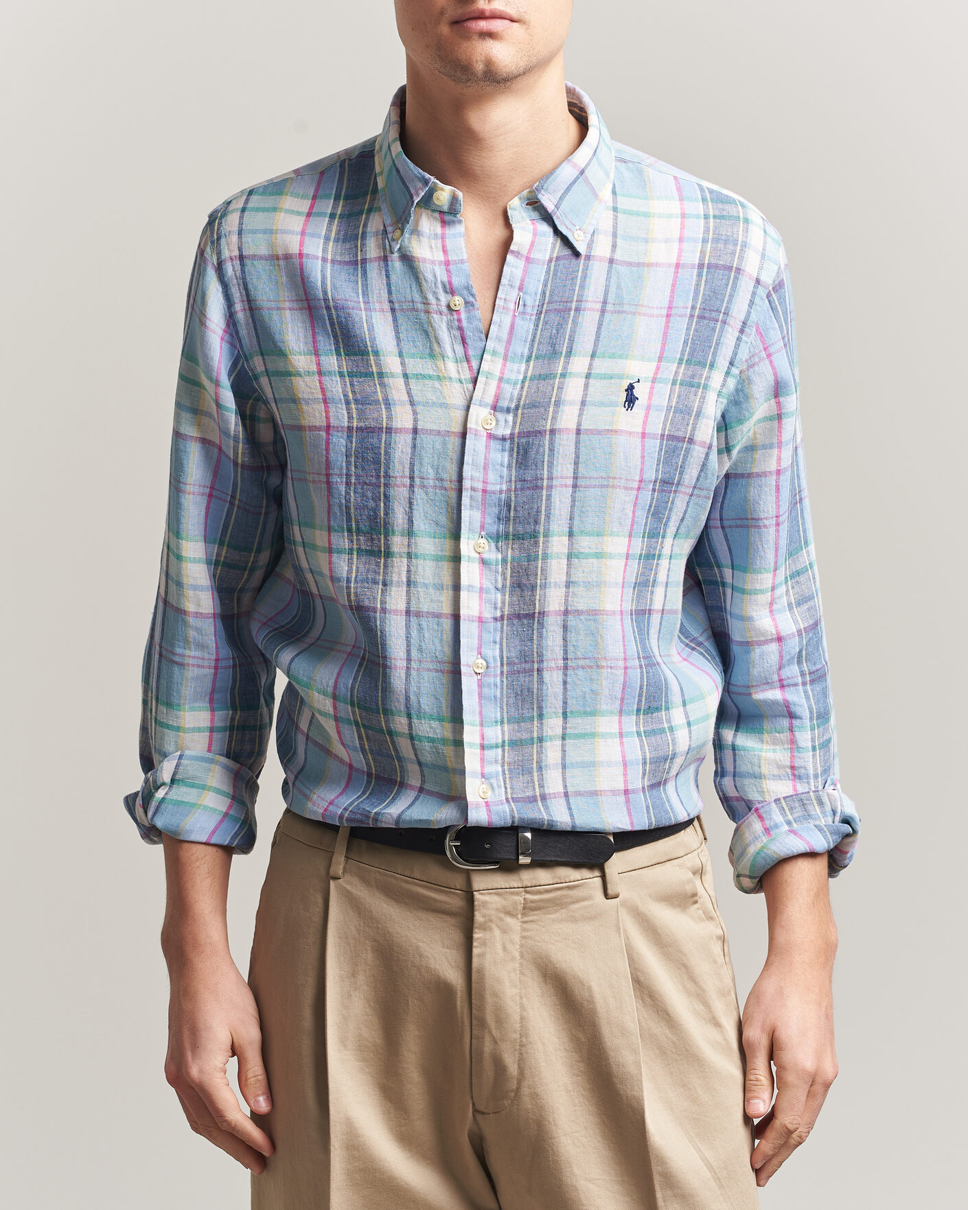 Men | Shirts | Polo Ralph Lauren | Custom Fit Check Linen Shirt Blue/White