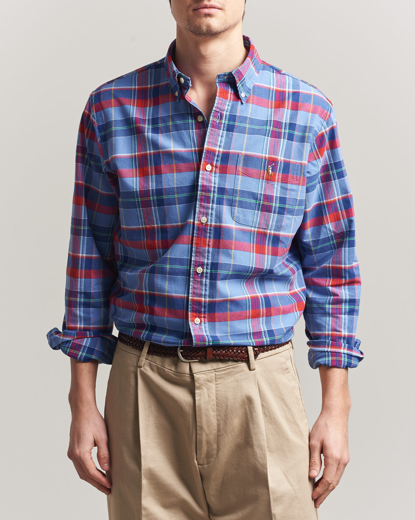 Men | Shirts | Polo Ralph Lauren | Custom Fit Check Oxford Shirt Blue Multi