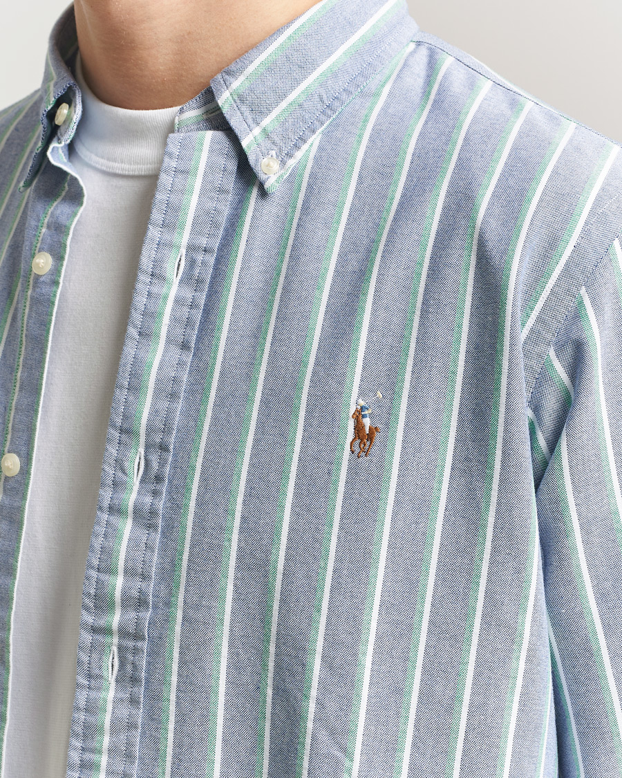 Men | Shirts | Polo Ralph Lauren | Custom Fit Striped Oxford Shirt Navy/Green/Multi